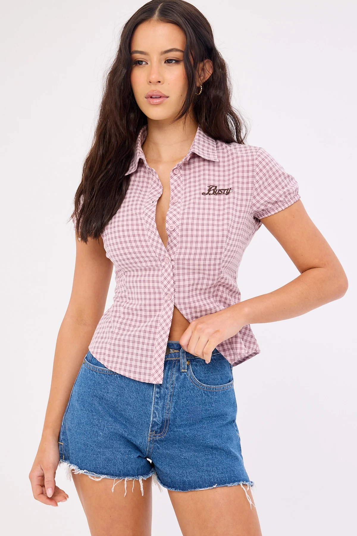 Rusty Penny Kick Flare Denim Shorts Middy Blue - Image 3