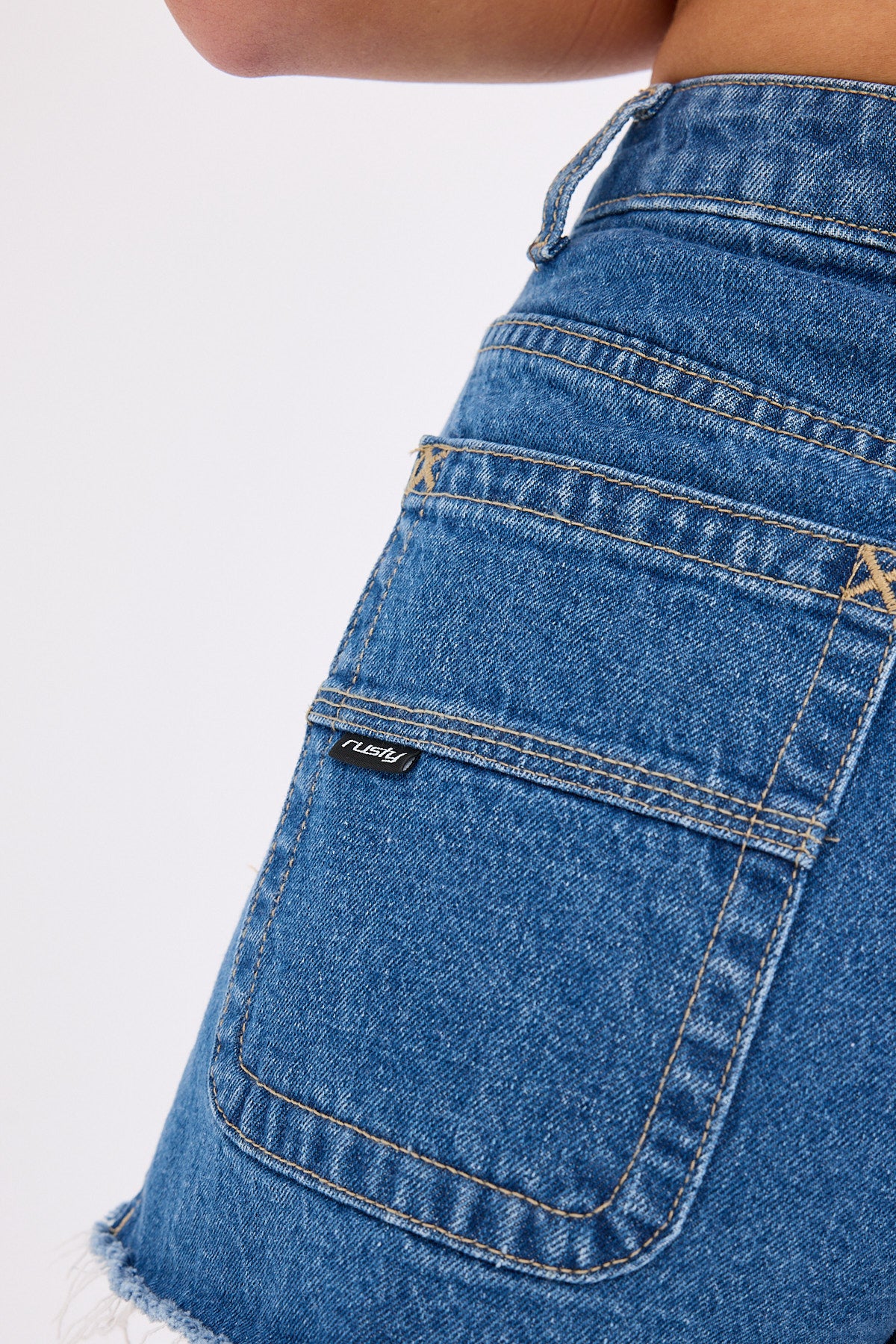 Rusty Penny Kick Flare Denim Shorts Middy Blue - Image 6