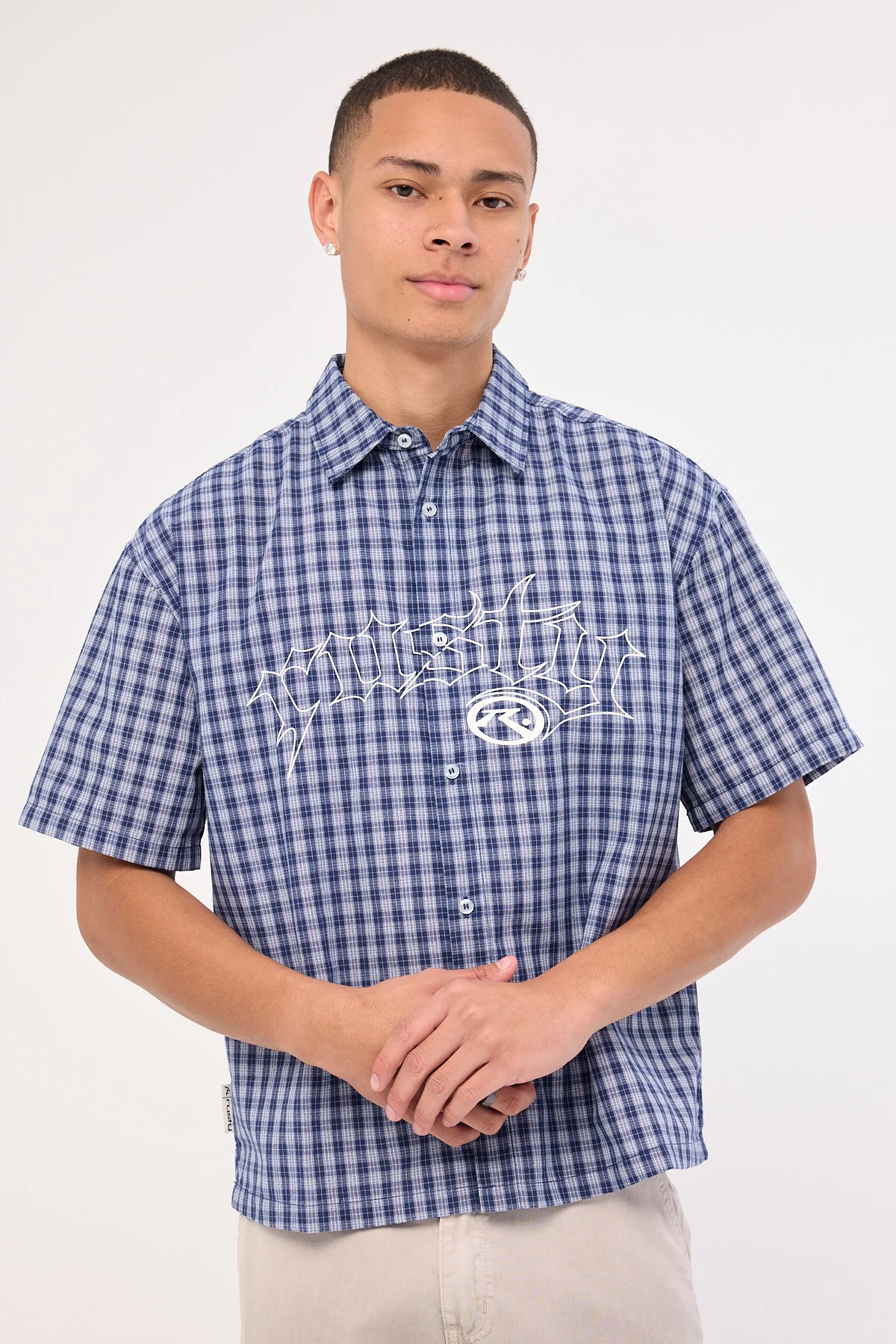 Rusty Plaid 182 Short Sleeve Shirt Dark Blue - Image 3