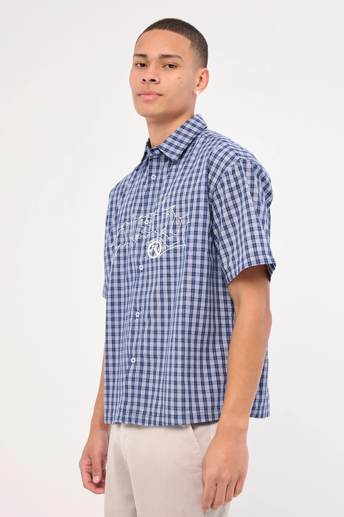 Rusty Plaid 182 Short Sleeve Shirt Dark Blue - Image 5