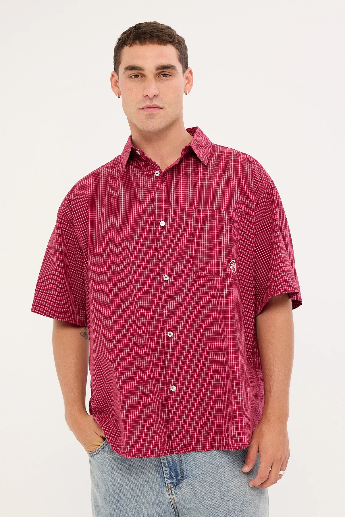 Rusty Ransom Check Shirt Burgundy - Image 3
