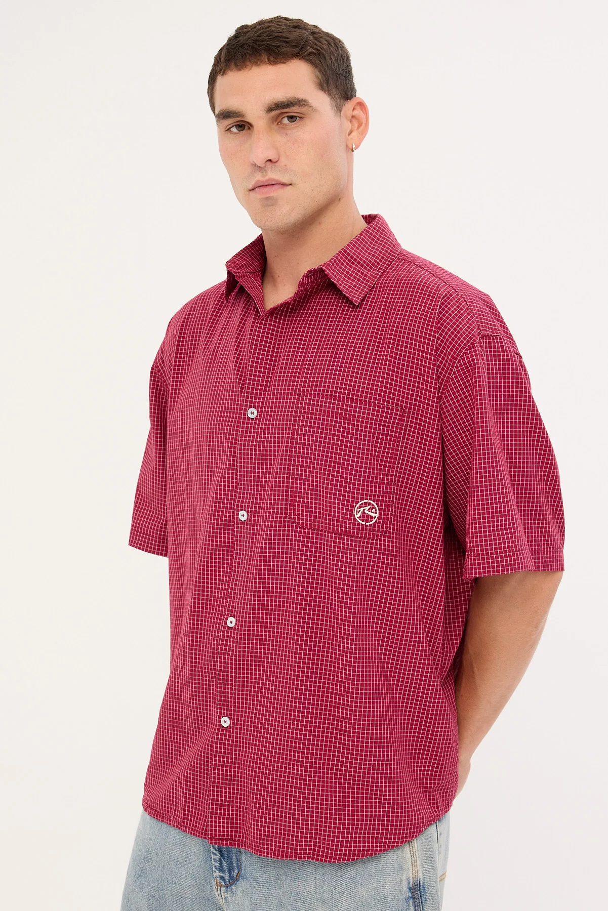 Rusty Ransom Check Shirt Burgundy - Image 5