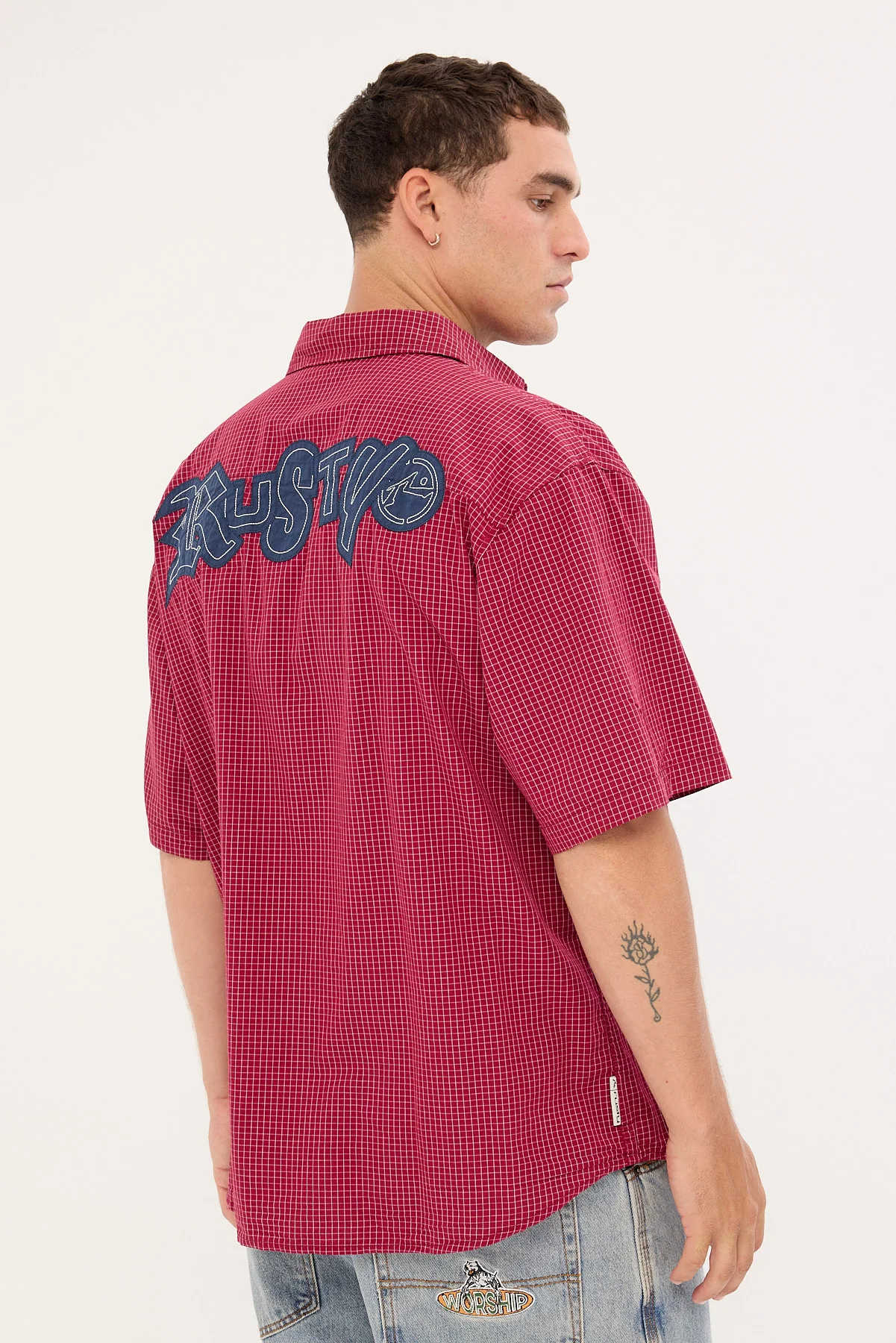 Rusty Ransom Check Shirt Burgundy - Image 6
