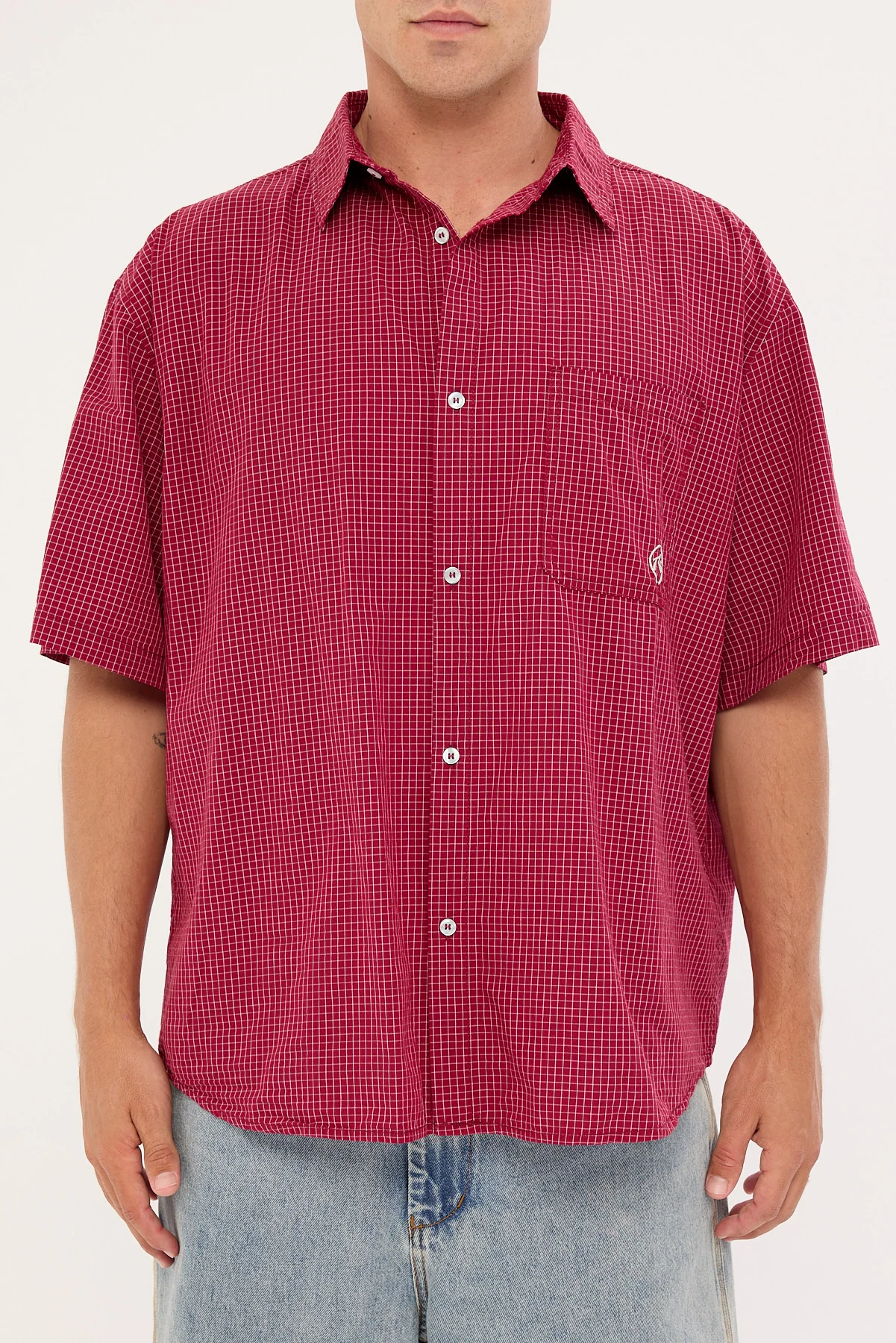 Rusty Ransom Check Shirt Burgundy - Image 7