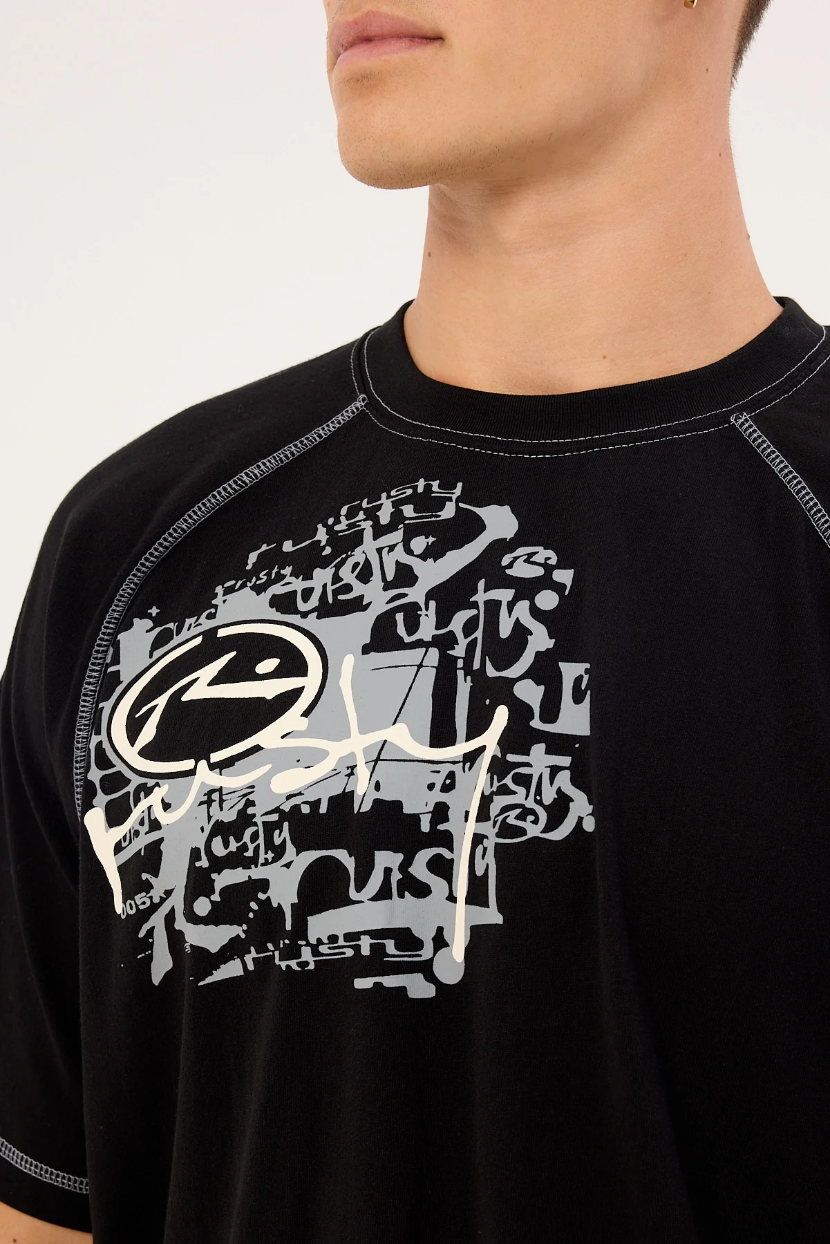Rusty Riddle Me This Stripe Cropped Raglan Tee Black - Image 3