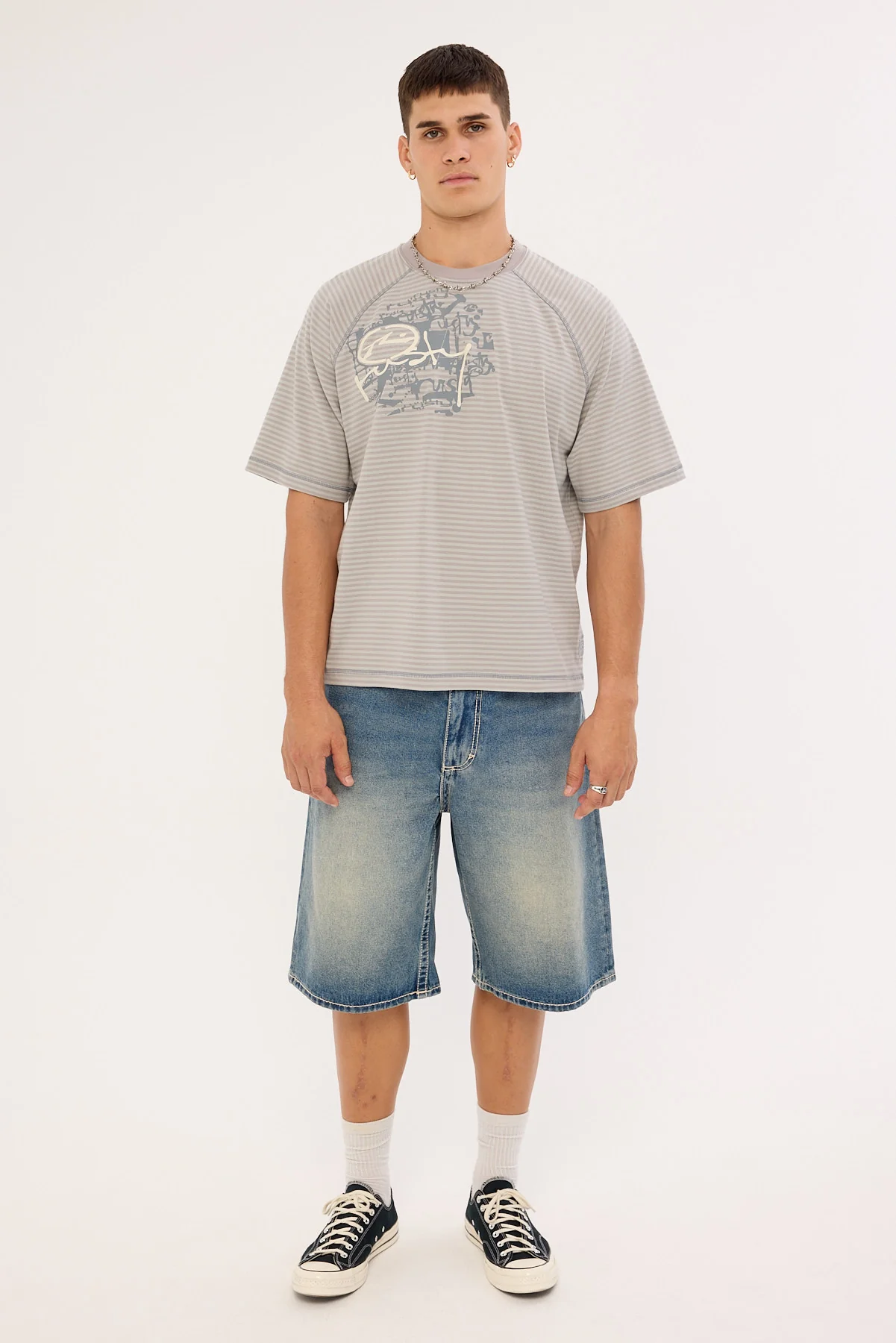 Rusty Riddle Me This Stripe Cropped Raglan Tee Stone Grey - Image 2