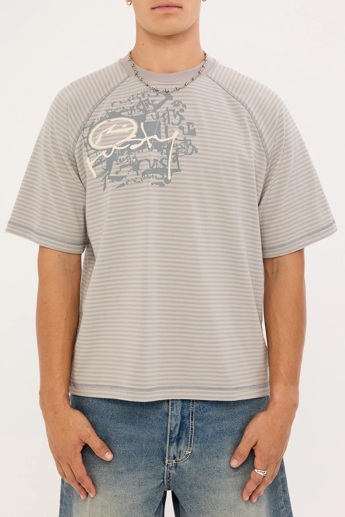 Rusty Riddle Me This Stripe Cropped Raglan Tee Stone Grey - Image 6