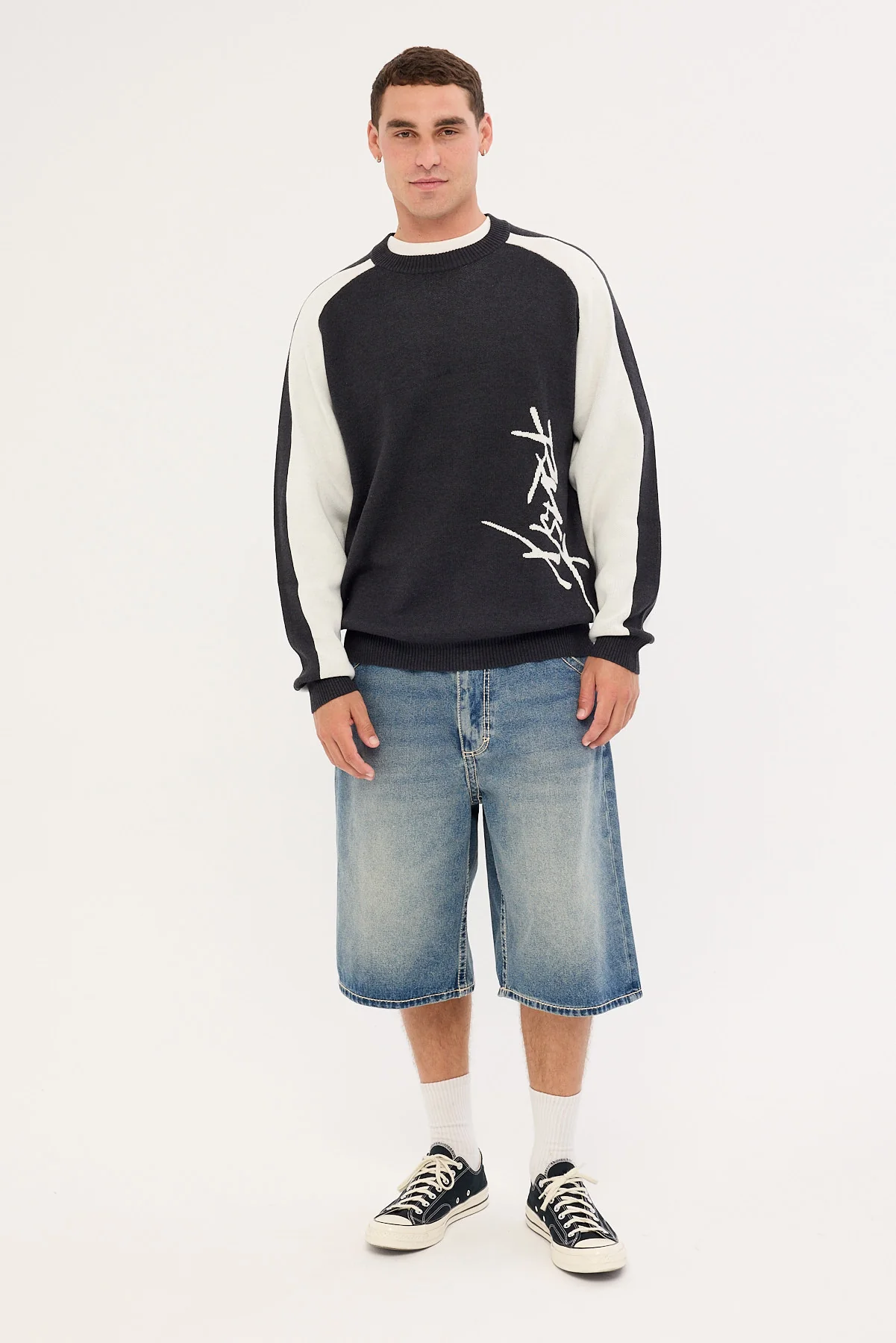 Rusty Roll Safe Boxy Knitted Crew Black Marle - Image 2