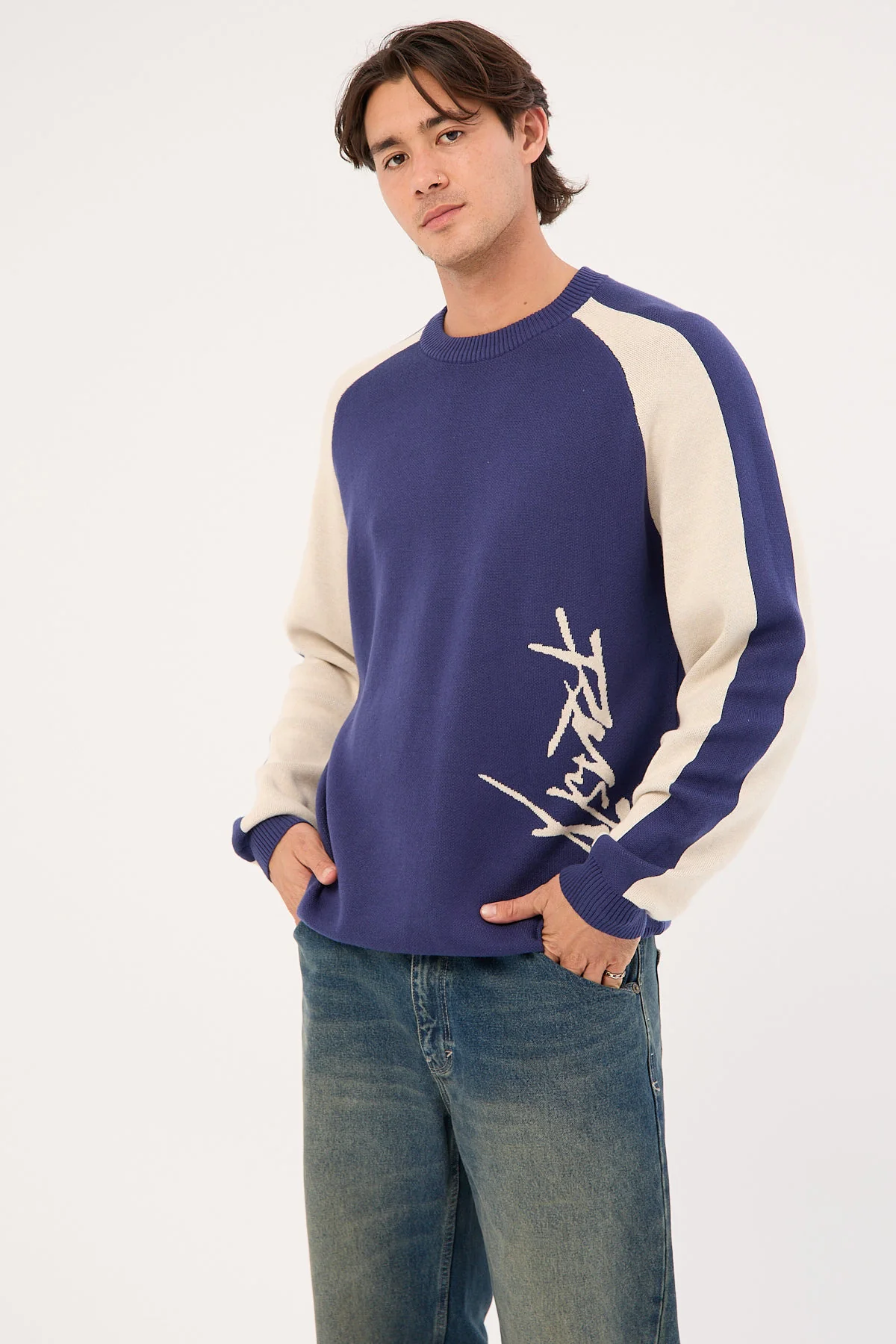 Rusty Roll Safe Boxy Knitted Crew Dark Blue