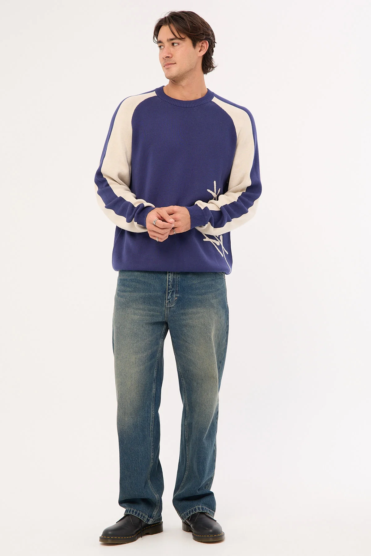 Rusty Roll Safe Boxy Knitted Crew Dark Blue - Image 3