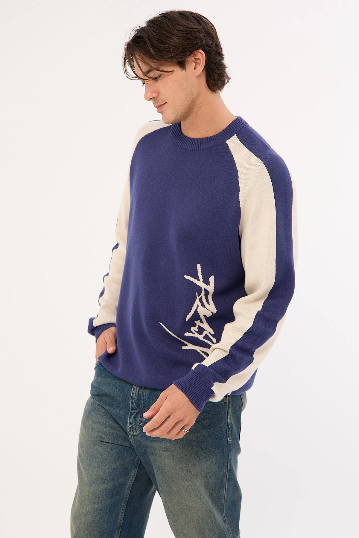 Rusty Roll Safe Boxy Knitted Crew Dark Blue - Image 5