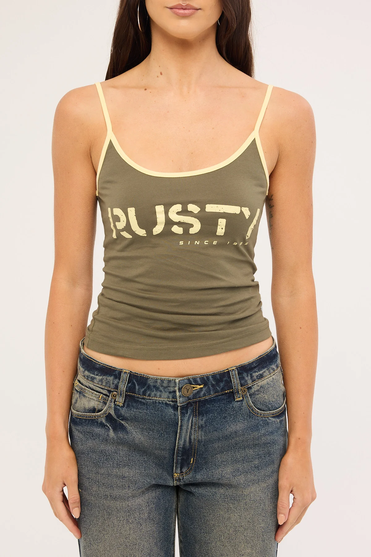 Rusty Tank Girl Contrast Staple Singlet Khaki - Image 6