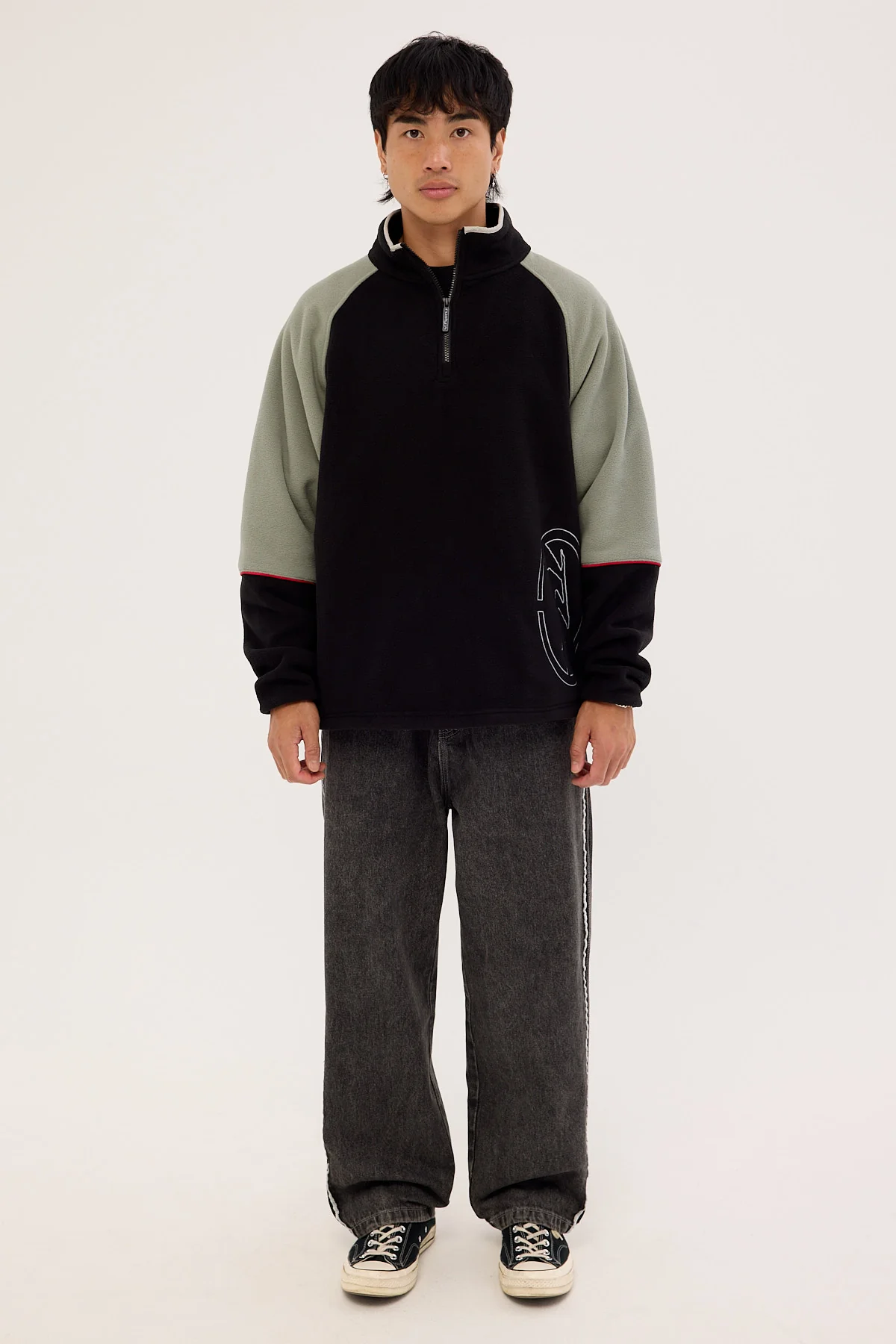 Rusty Tectonic Quarter Zip Polar Fleece Black - Image 2