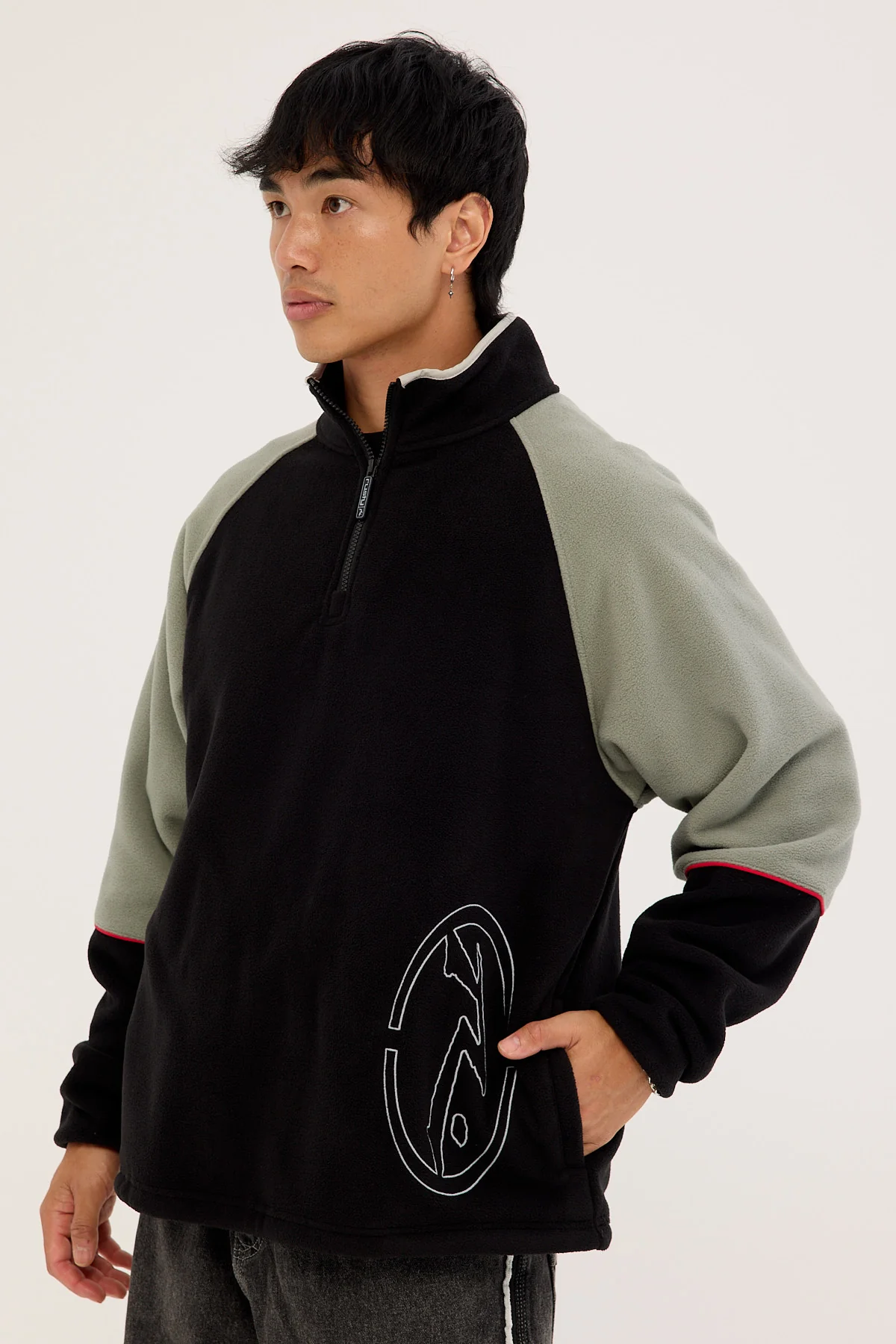 Rusty Tectonic Quarter Zip Polar Fleece Black - Image 4