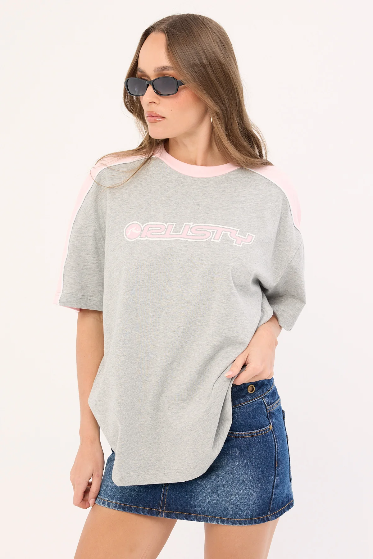 Rusty Timmy Target Oversize Tee Grey Marle - Image 3