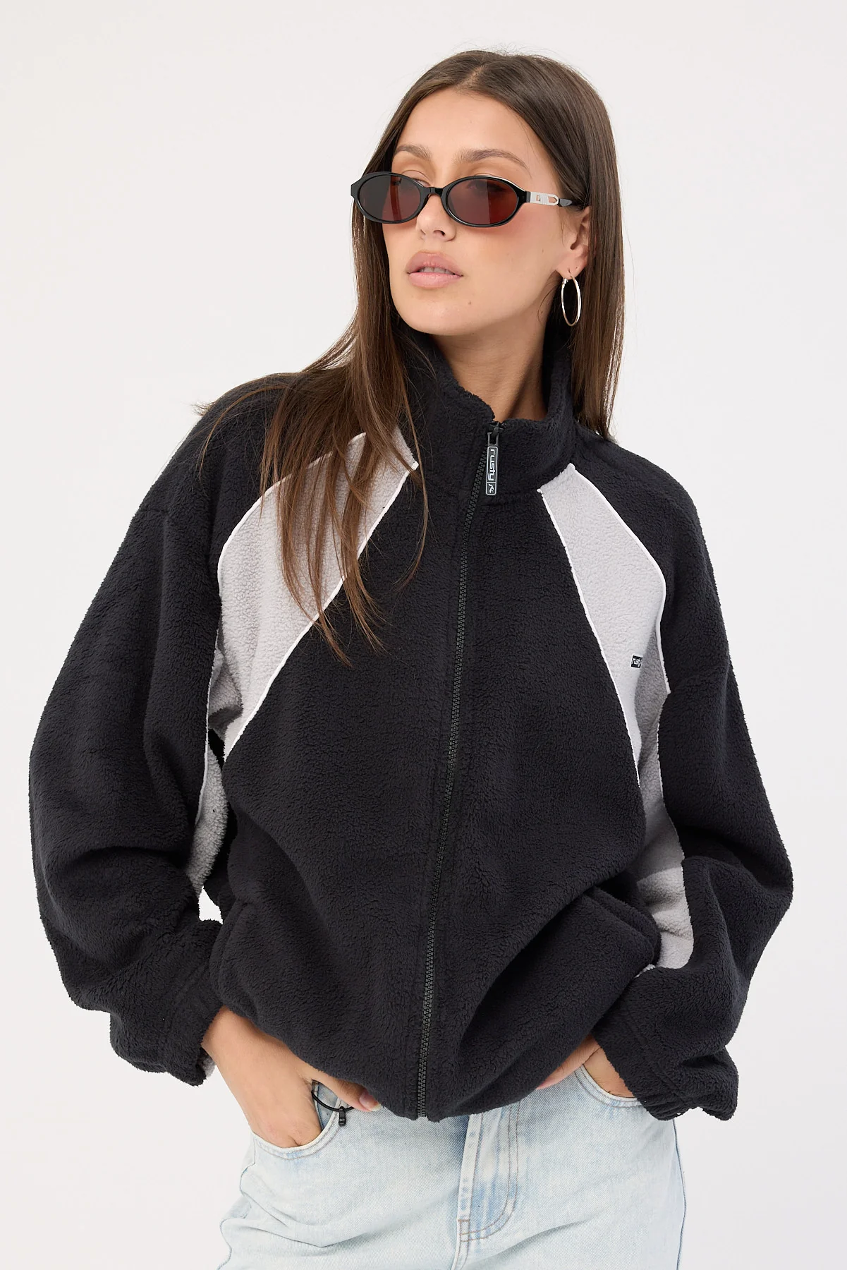 Rusty Two Tides Zip Through Sherpa Fleece Black
