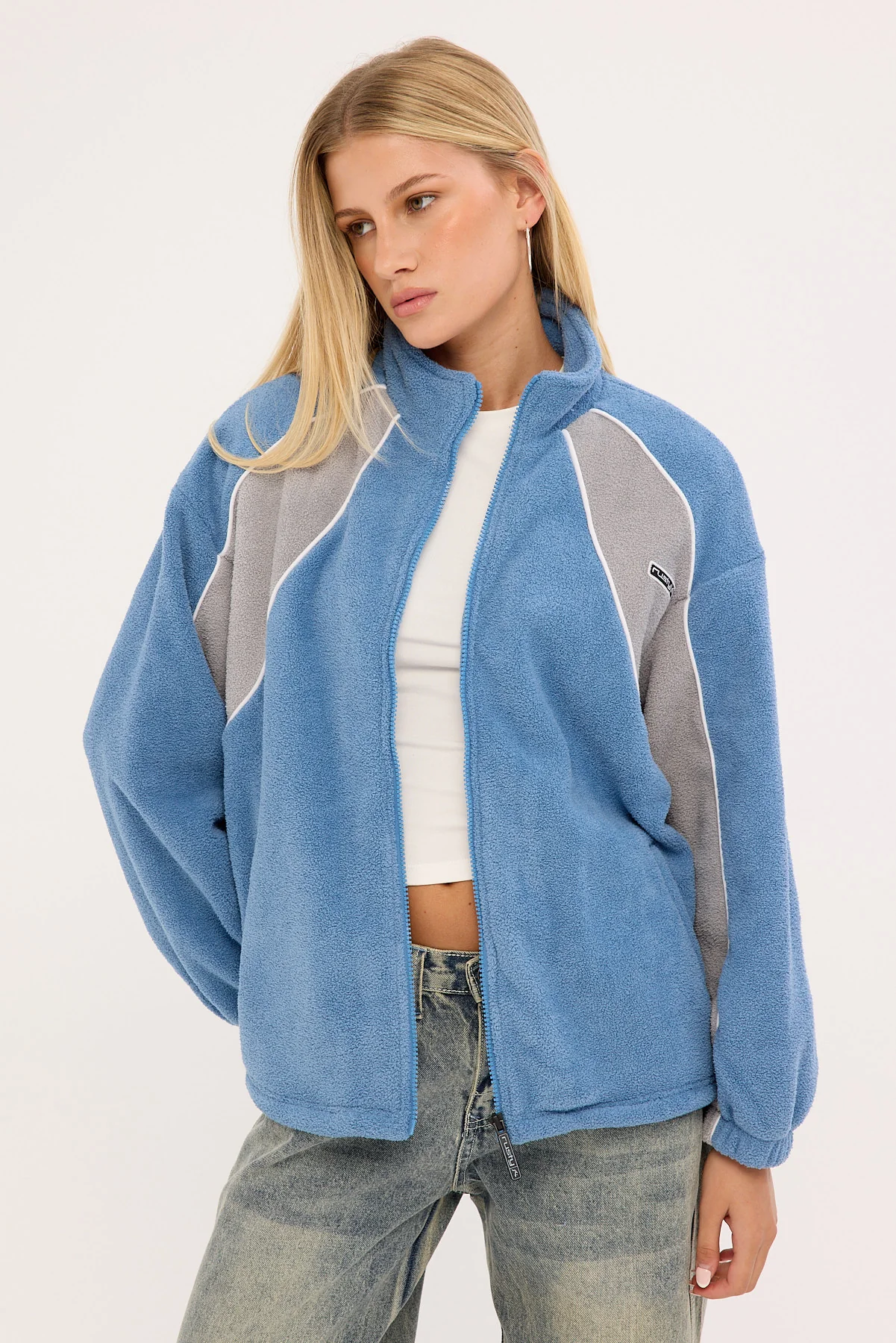 Rusty Two Tides Zip Through Sherpa Fleece Blue/Grey