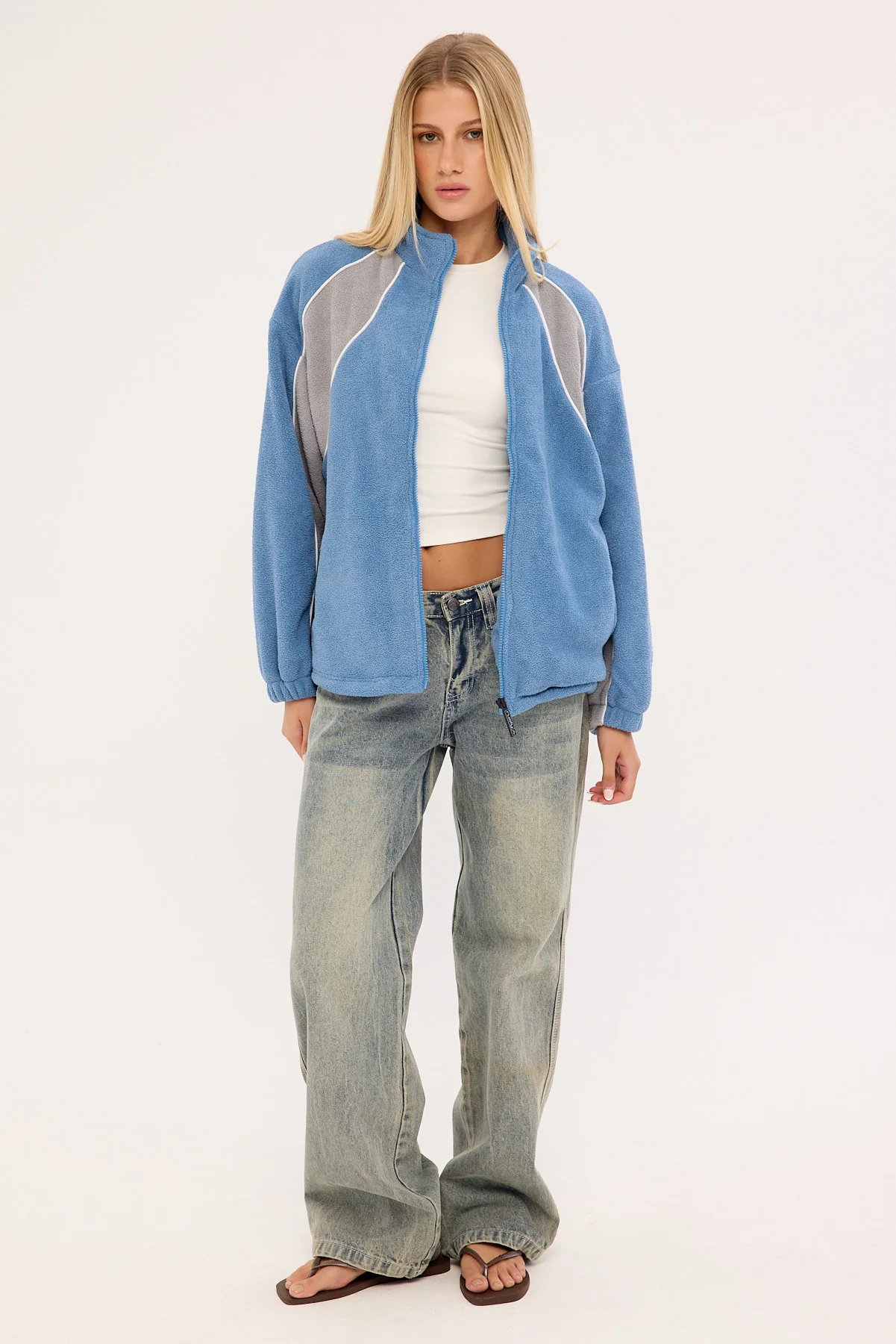 Rusty Two Tides Zip Through Sherpa Fleece Blue/Grey - Image 2