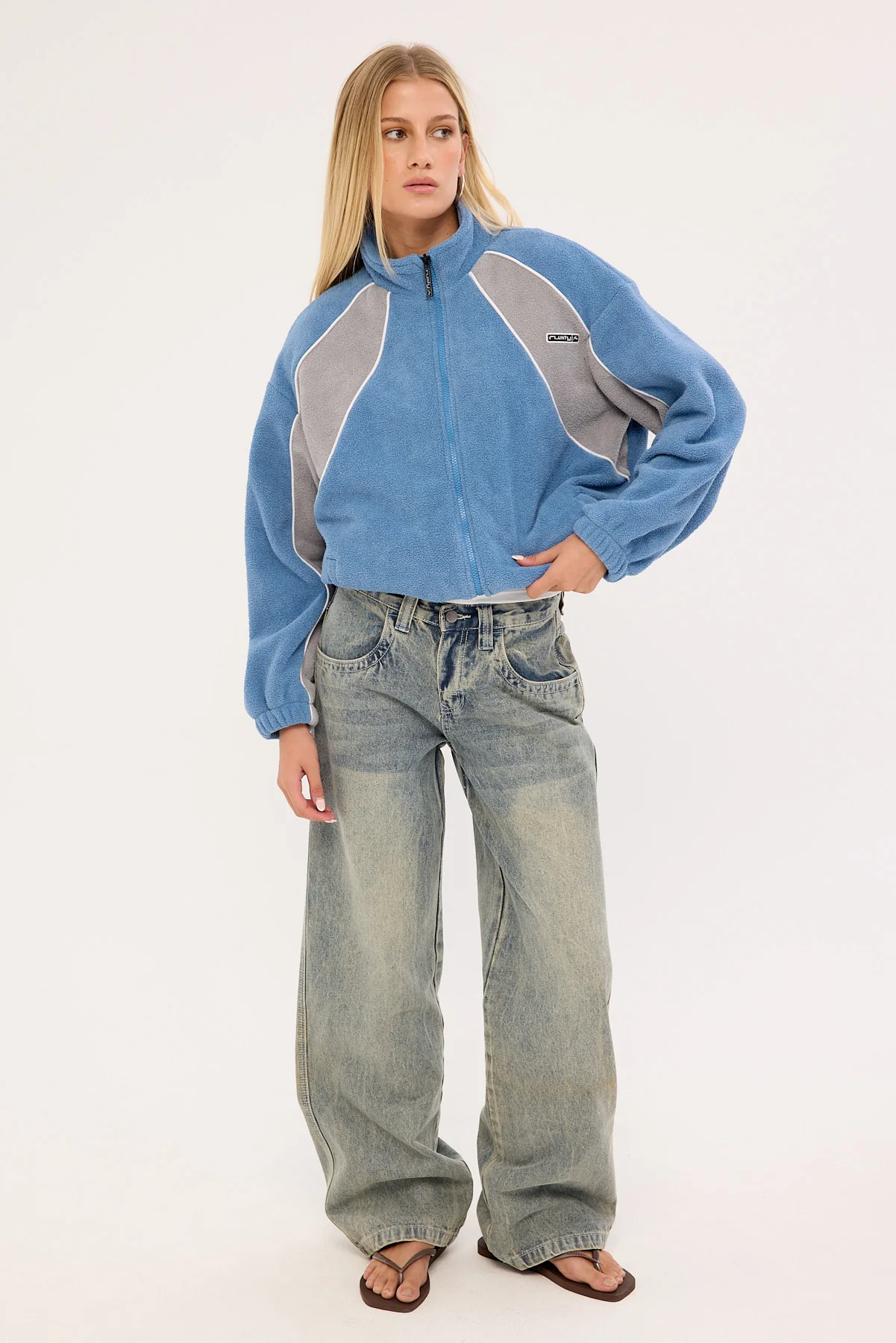 Rusty Two Tides Zip Through Sherpa Fleece Blue/Grey - Image 6