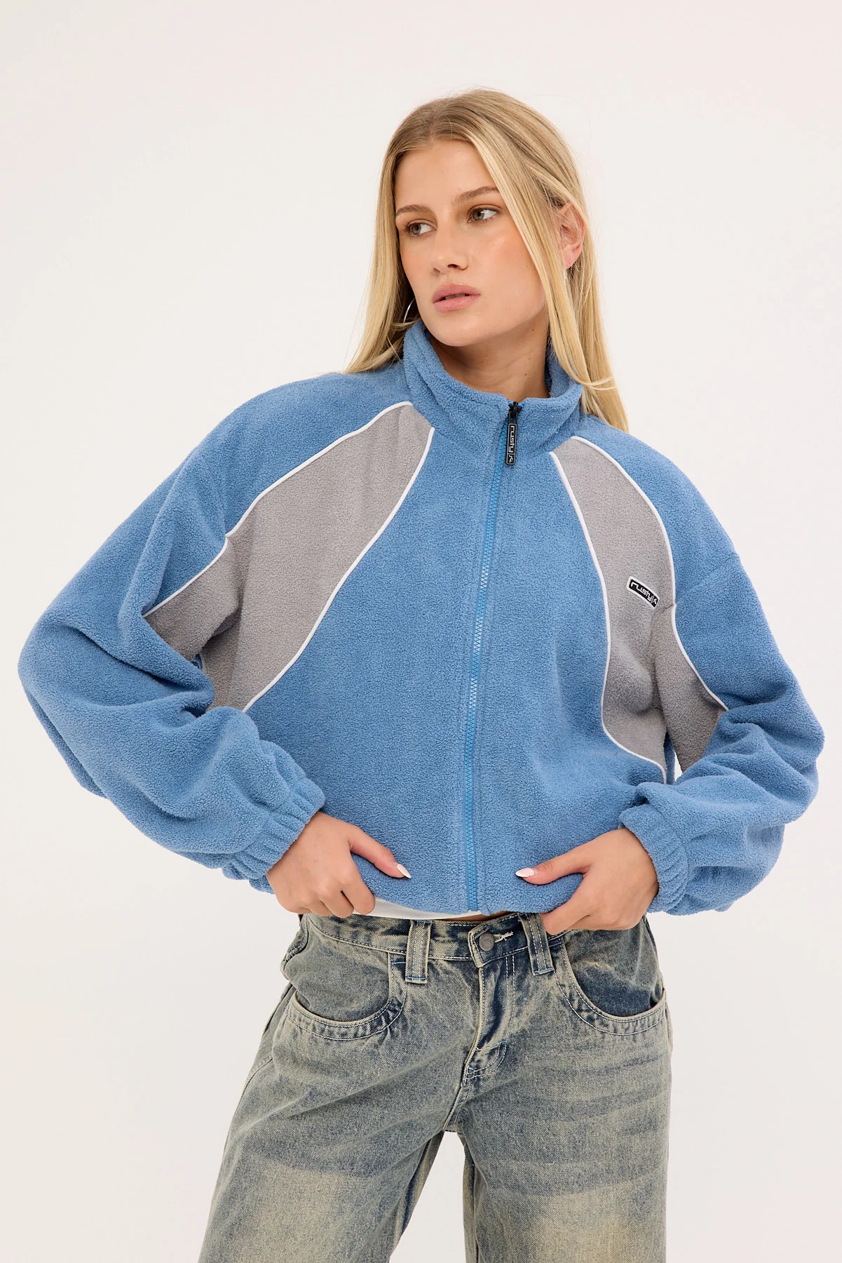 Rusty Two Tides Zip Through Sherpa Fleece Blue/Grey - Image 7