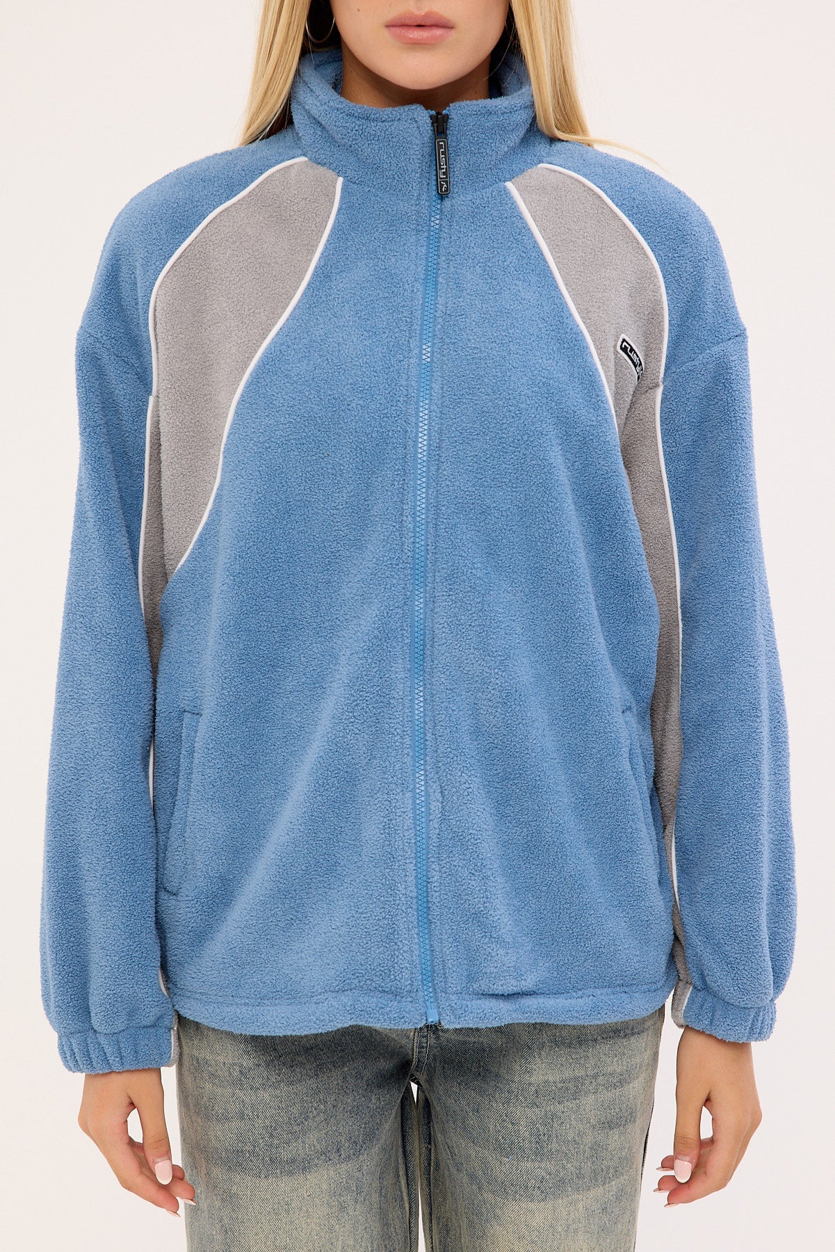 Rusty Two Tides Zip Through Sherpa Fleece Blue/Grey - Image 8