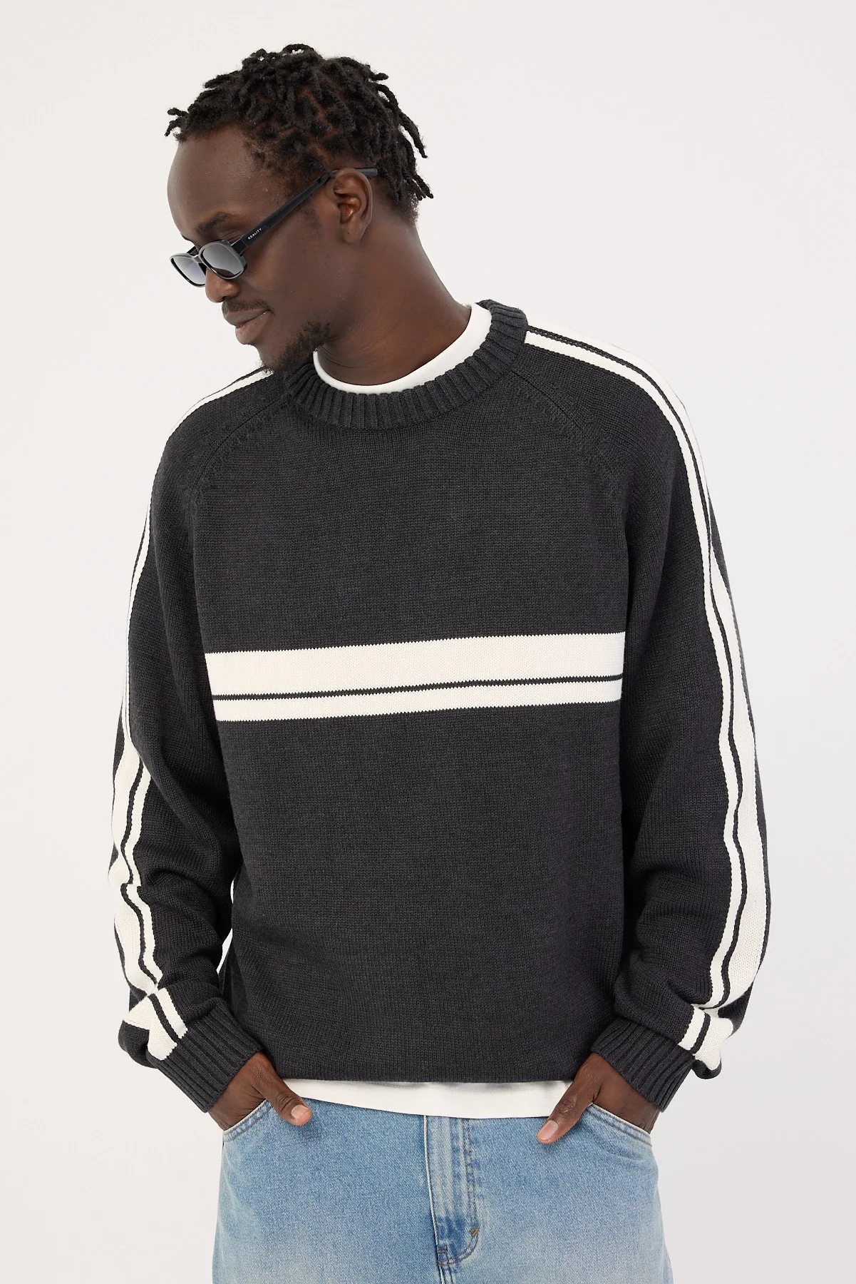 Rusty White Lines 2.0 Knitted Crew Black Marle - Image 3