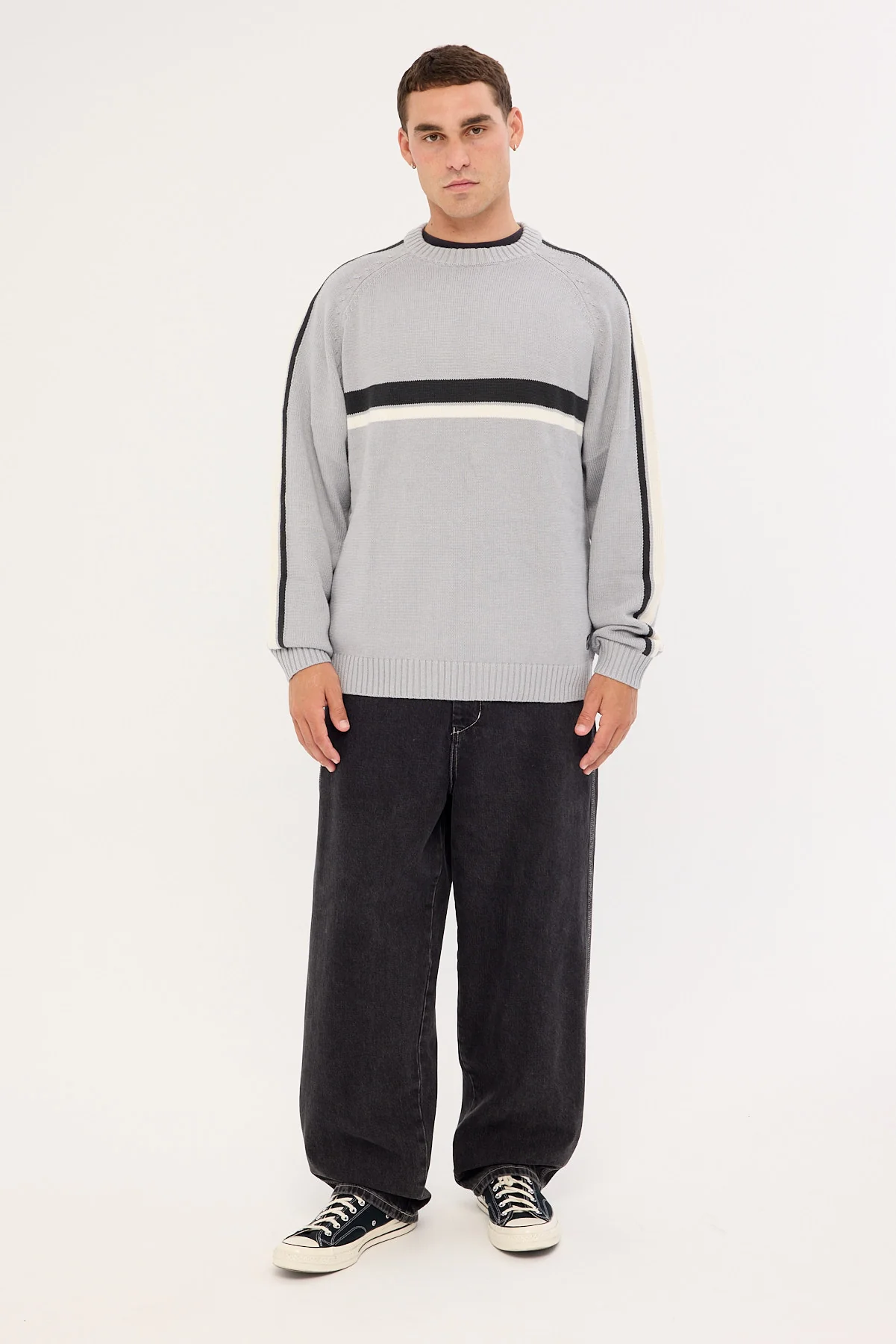 Rusty White Lines 2.0 Knitted Crew Silver Grey - Image 2