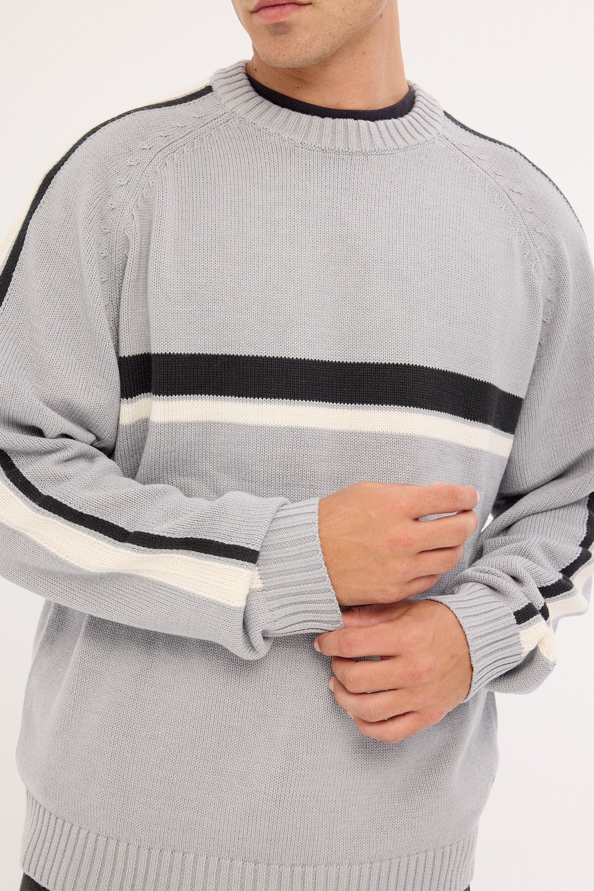 Rusty White Lines 2.0 Knitted Crew Silver Grey - Image 3