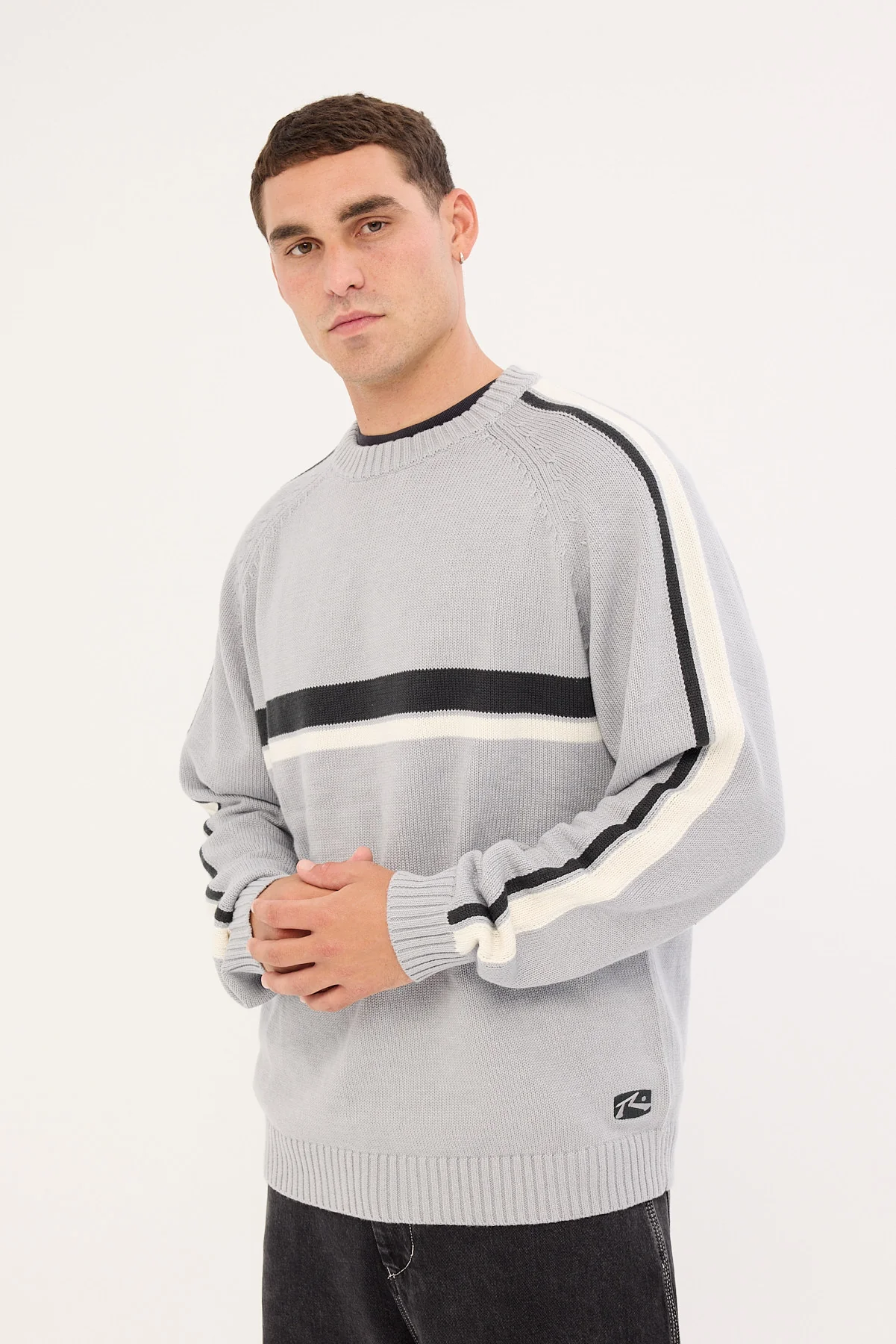 Rusty White Lines 2.0 Knitted Crew Silver Grey - Image 4
