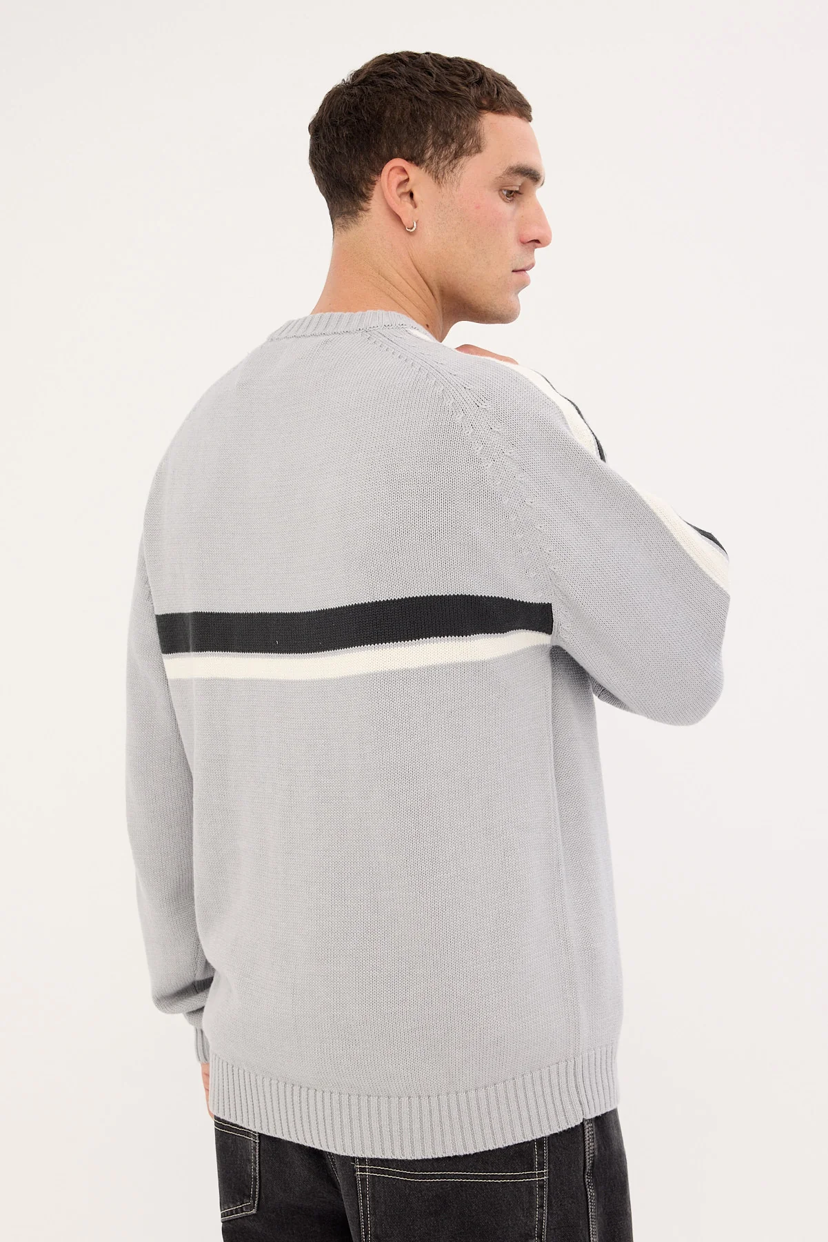 Rusty White Lines 2.0 Knitted Crew Silver Grey - Image 5