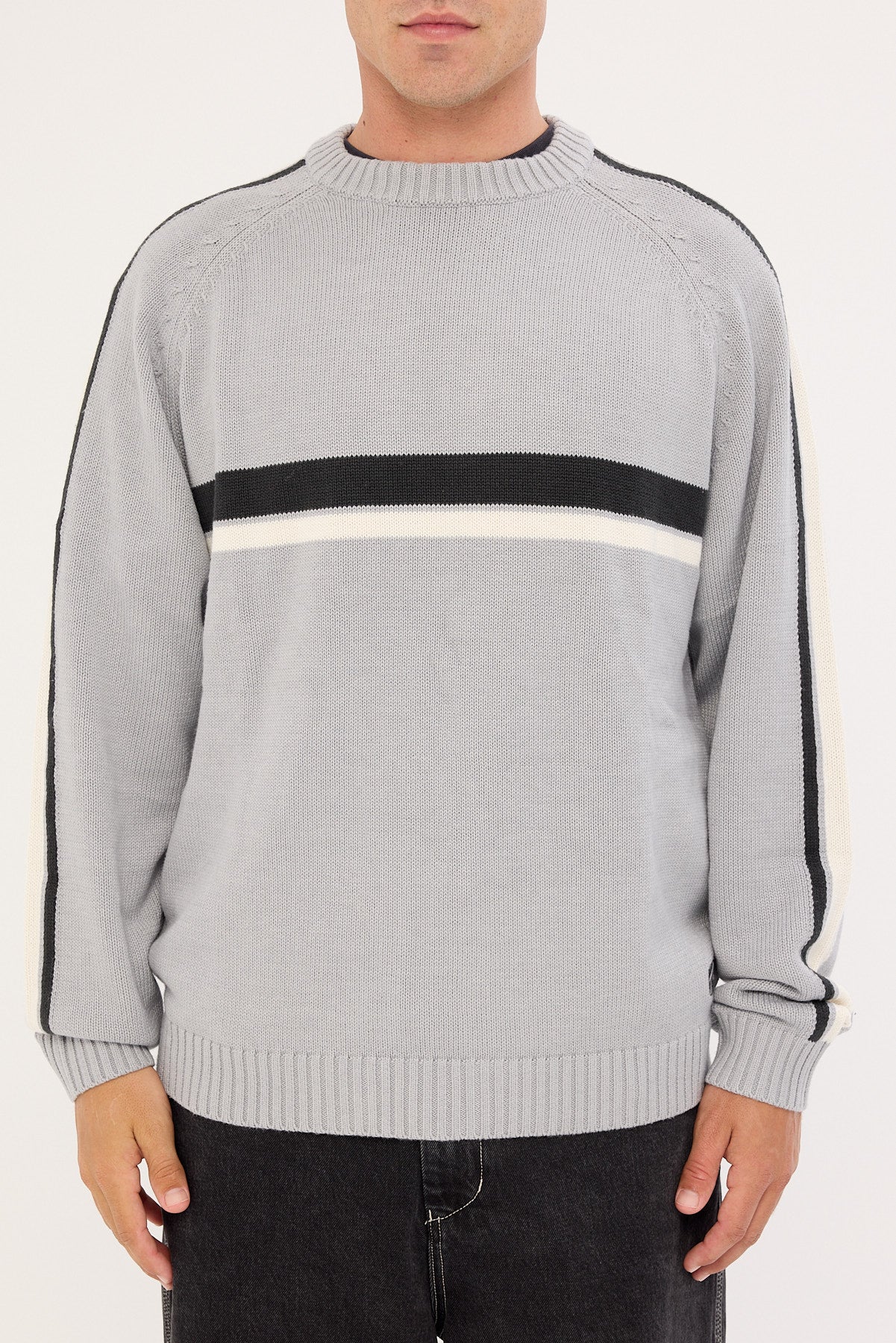 Rusty White Lines 2.0 Knitted Crew Silver Grey - Image 6