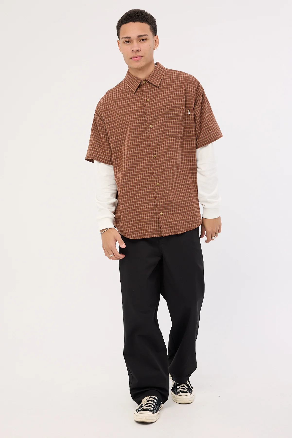 Sdouble Point Plaid Summer SS Shirt Chocolate - Image 2