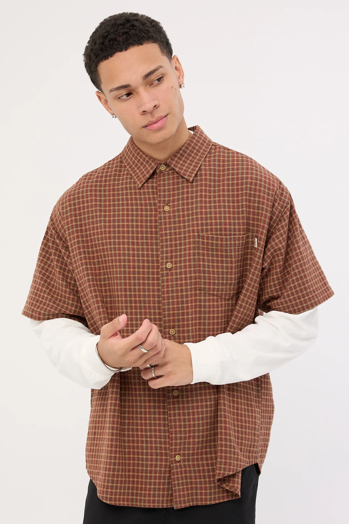Sdouble Point Plaid Summer SS Shirt Chocolate - Image 3
