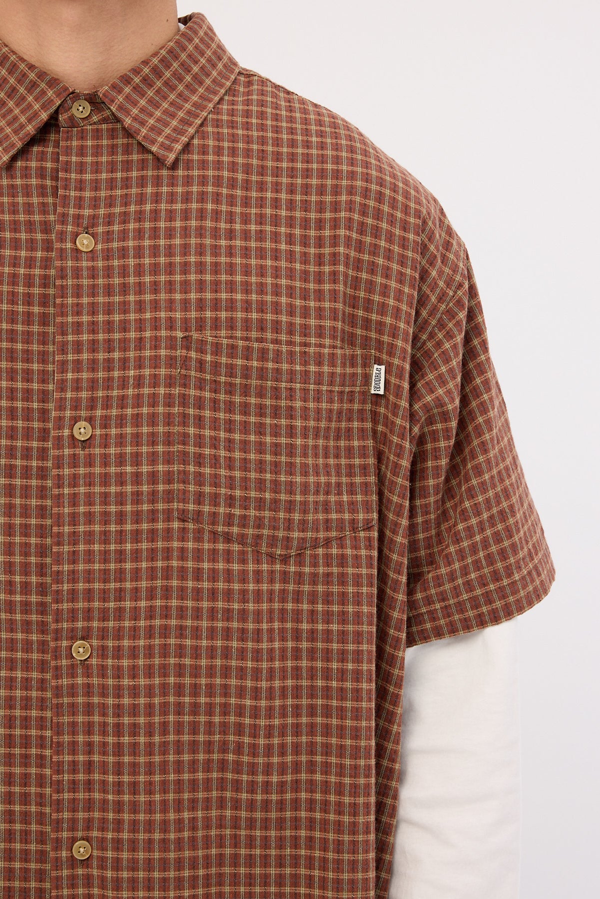 Sdouble Point Plaid Summer SS Shirt Chocolate - Image 4
