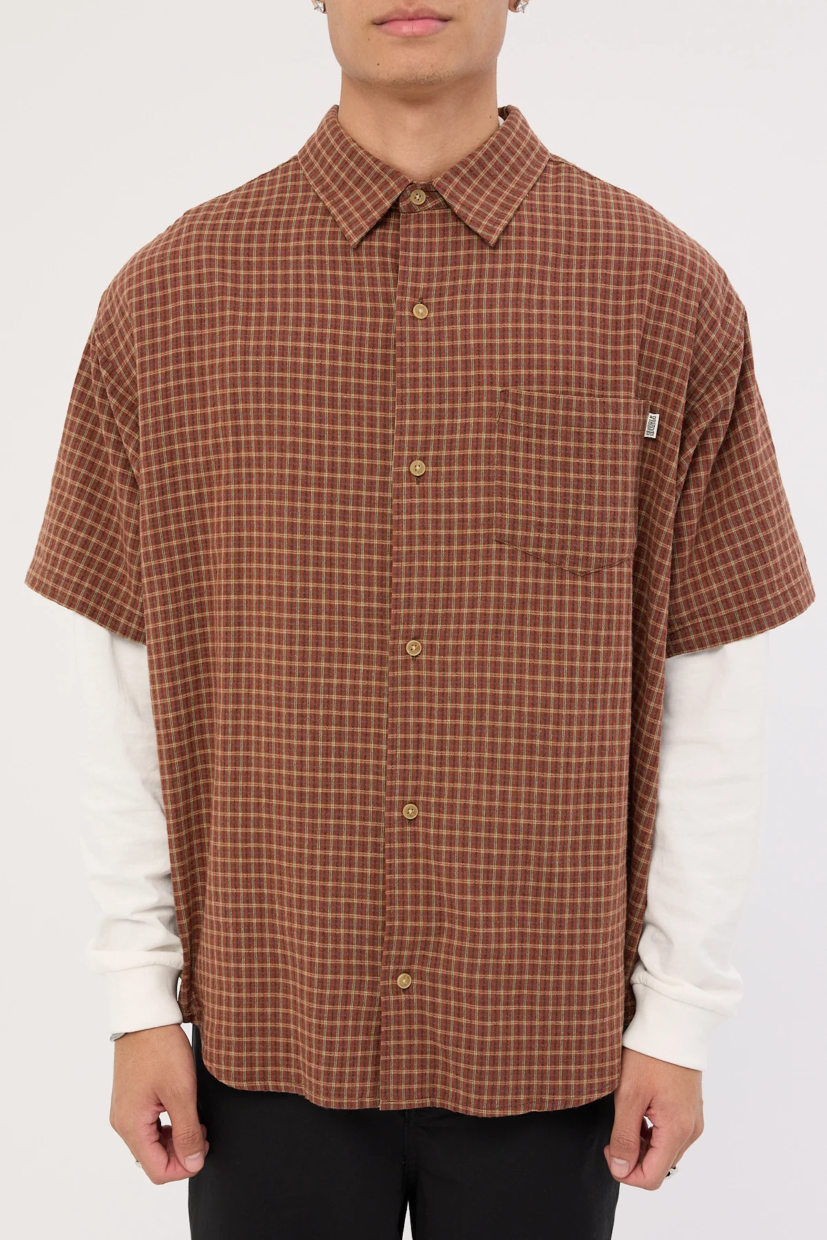 Sdouble Point Plaid Summer SS Shirt Chocolate - Image 6