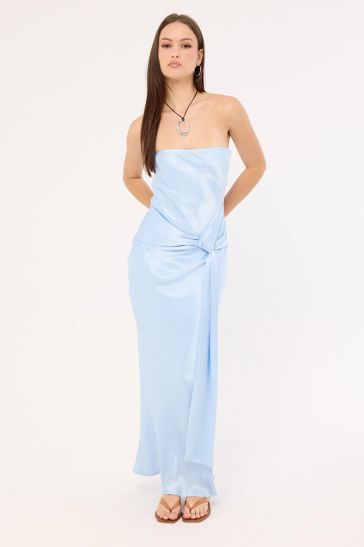 Sndys The Label Angie Tie Front Maxi Dress Baby Blue - Image 2