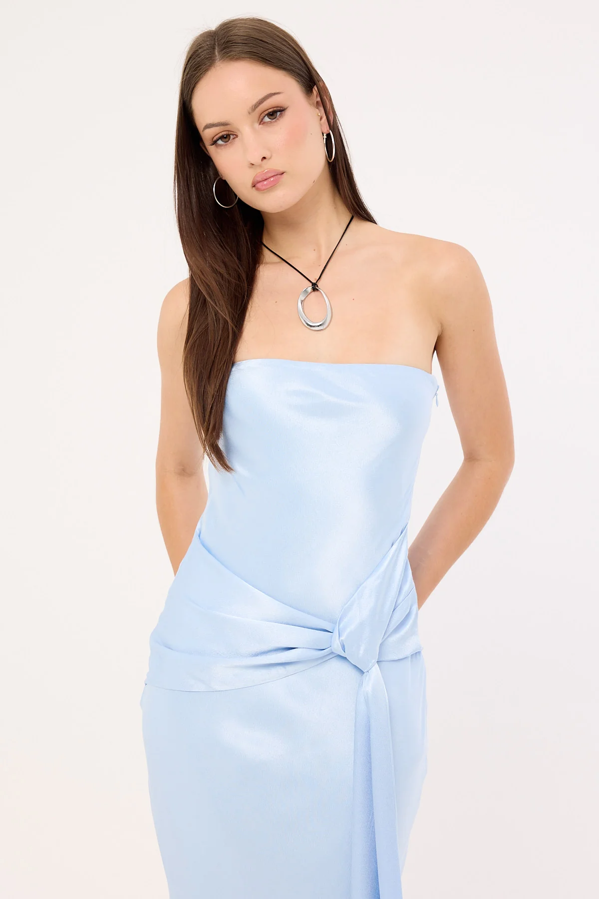 Sndys The Label Angie Tie Front Maxi Dress Baby Blue - Image 3