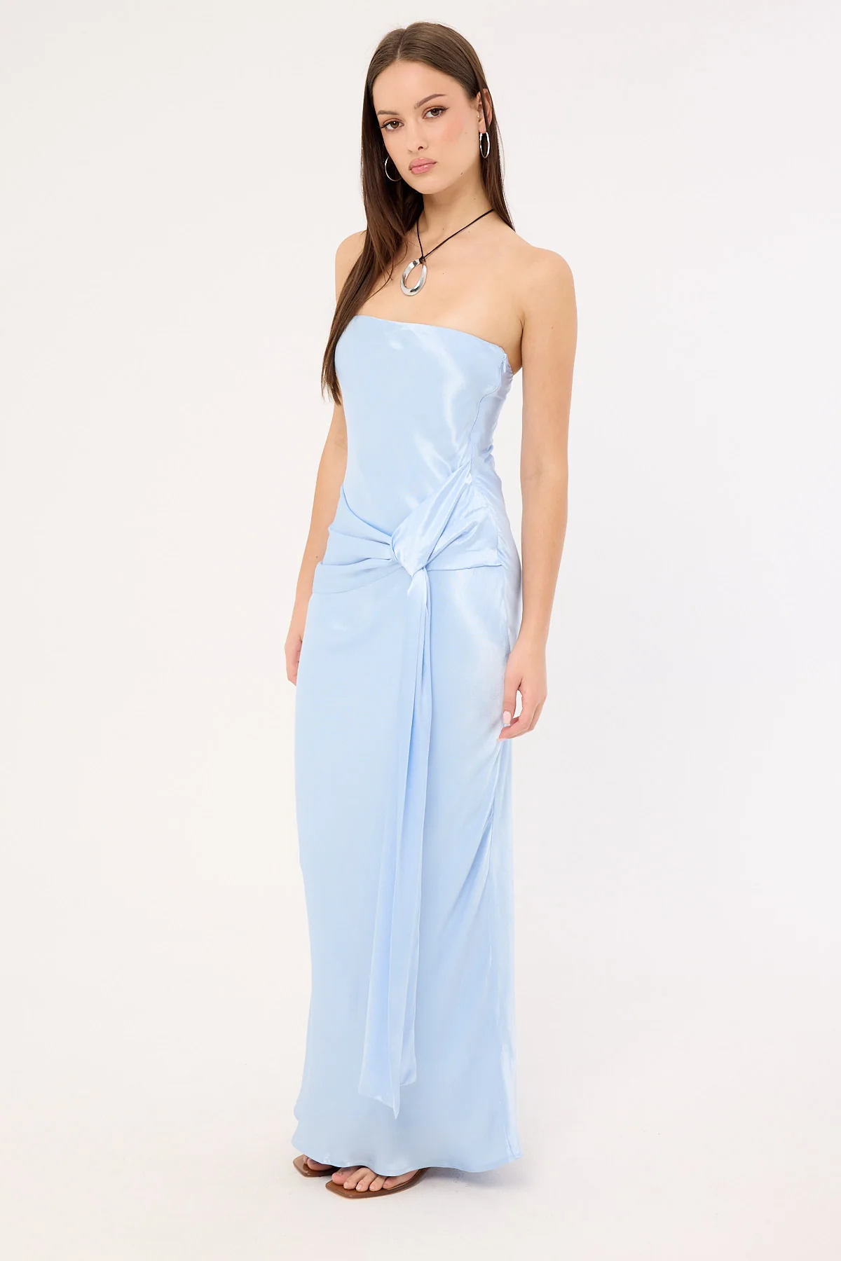 Sndys The Label Angie Tie Front Maxi Dress Baby Blue - Image 5