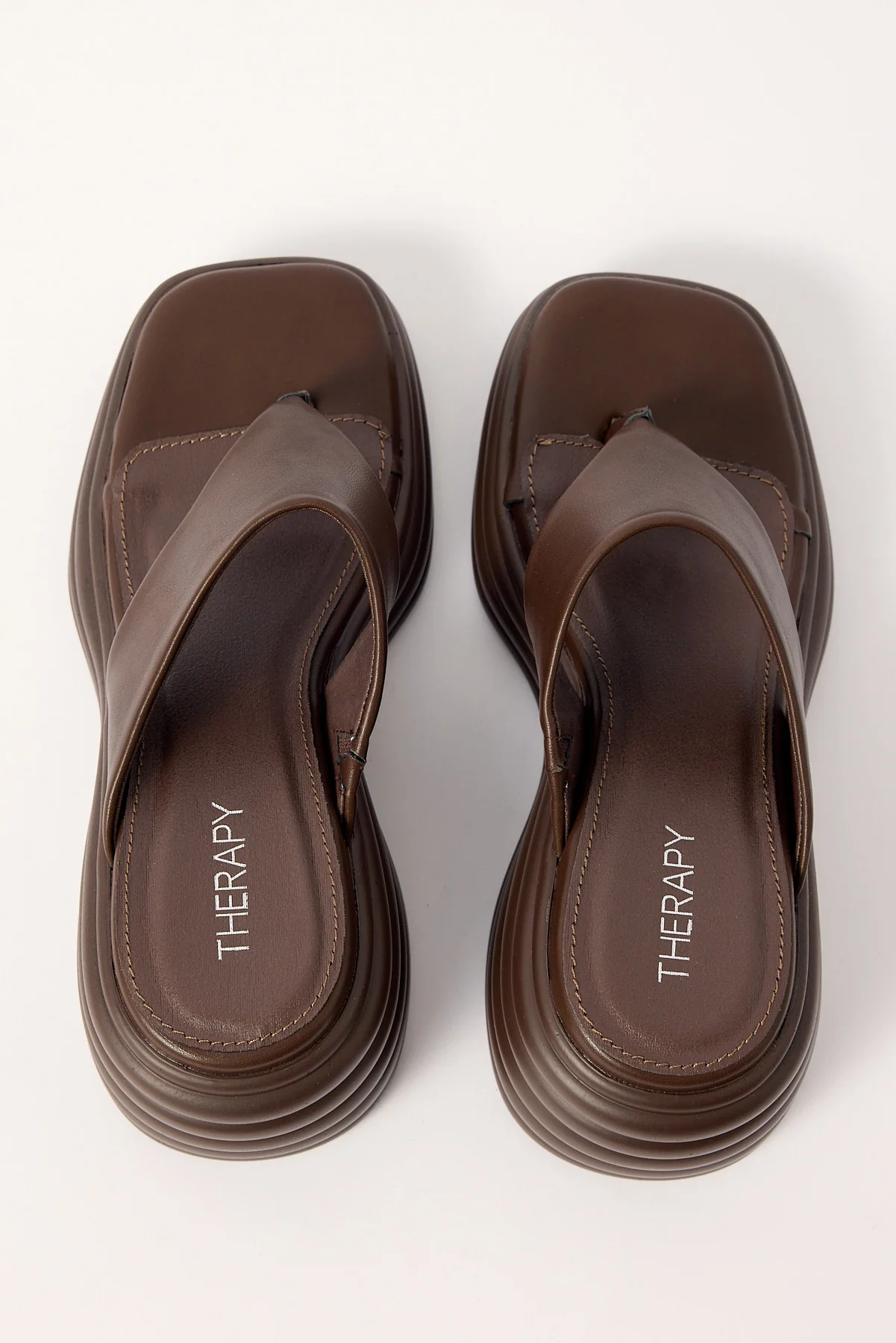 Therapy Frame Thong Wedge Slide Chocolate Smooth PU - Image 2