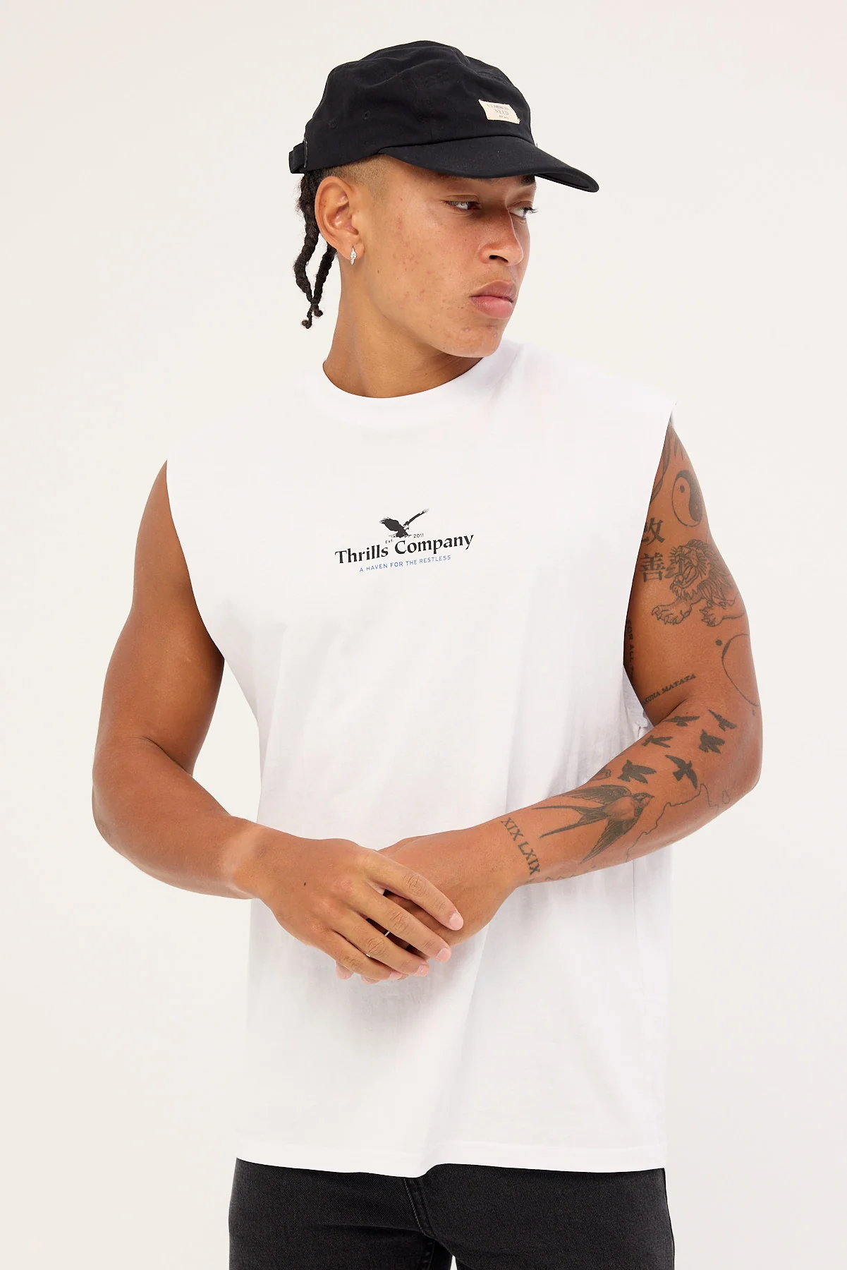 Thrills A Haven For The Restless Merch Fit Muscle Tee Merch White