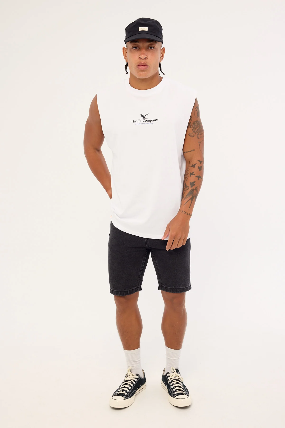Thrills A Haven For The Restless Merch Fit Muscle Tee Merch White - Image 2
