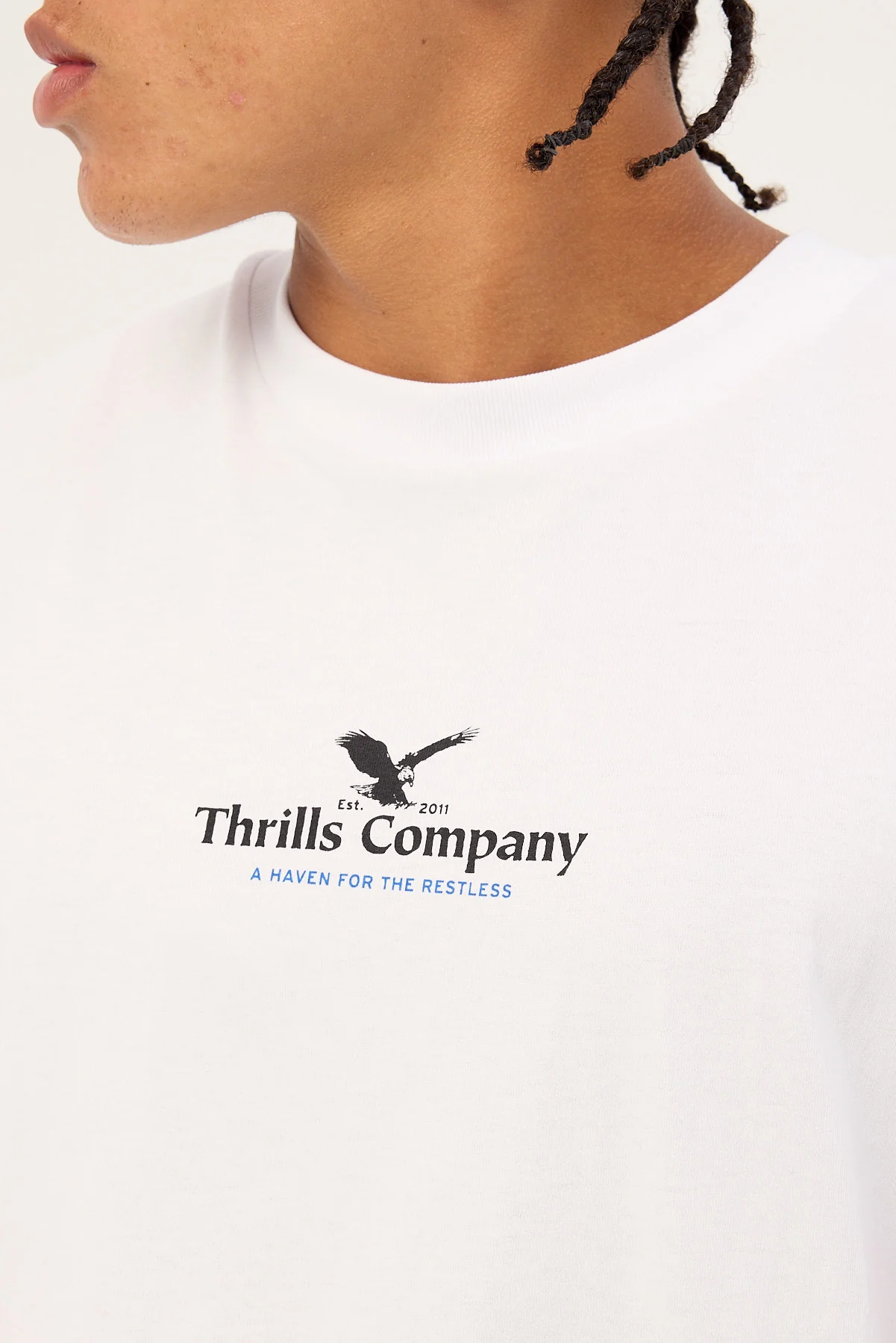 Thrills A Haven For The Restless Merch Fit Muscle Tee Merch White - Image 5