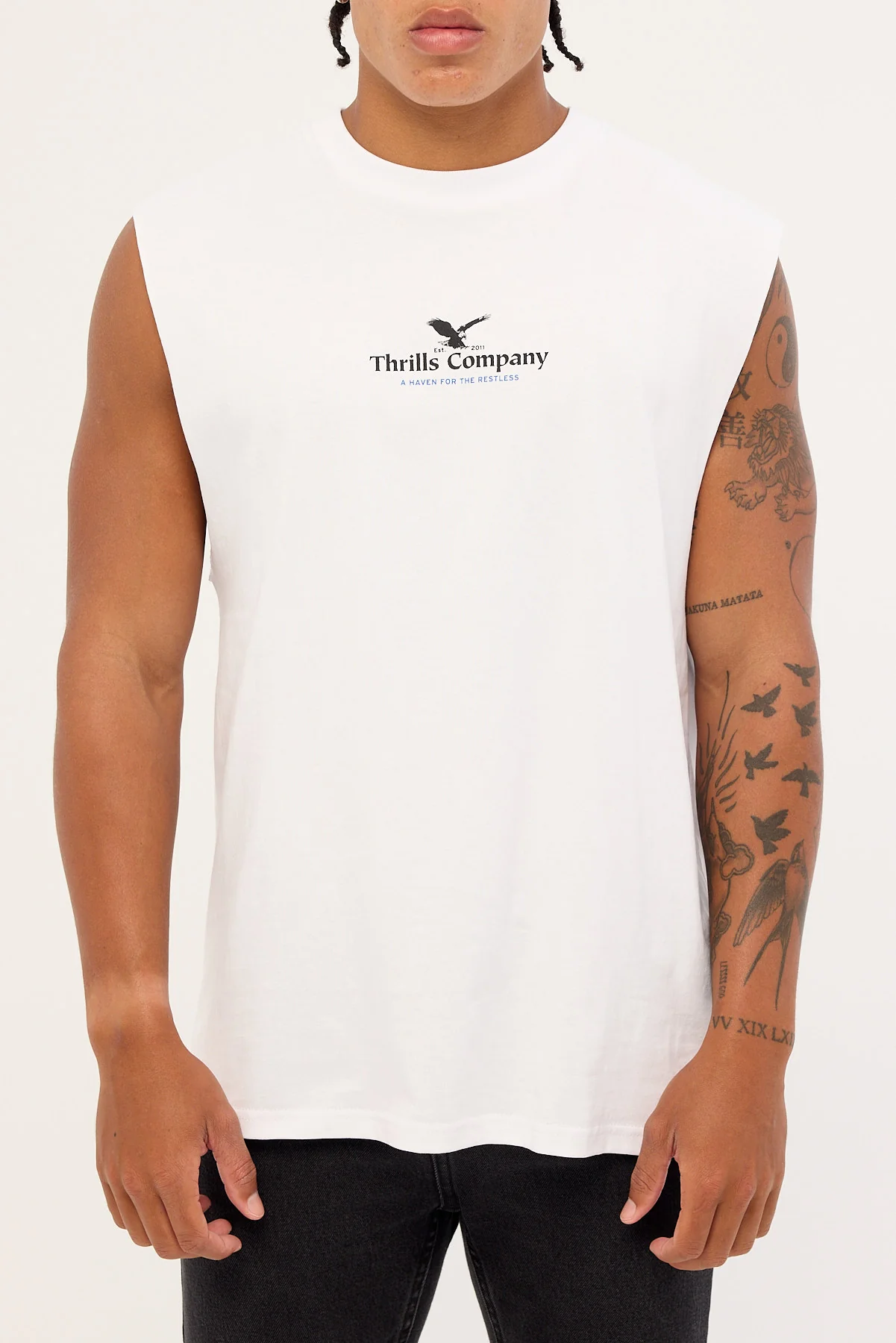 Thrills A Haven For The Restless Merch Fit Muscle Tee Merch White - Image 6