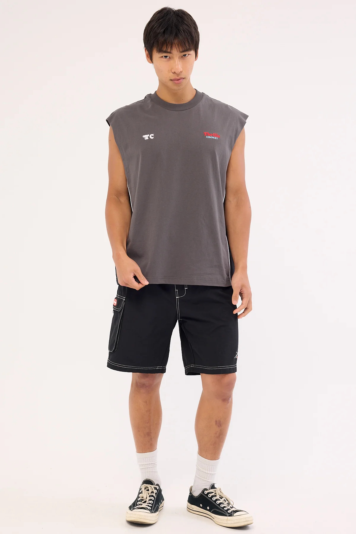 Thrills Beginning Anarchy Box Fit Oversize Cropped Muscle Tee Merch Black - Image 2
