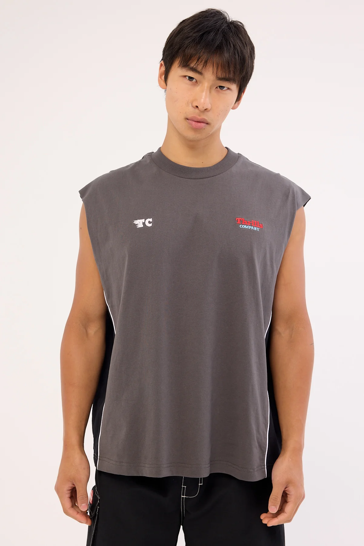 Thrills Beginning Anarchy Box Fit Oversize Cropped Muscle Tee Merch Black - Image 3