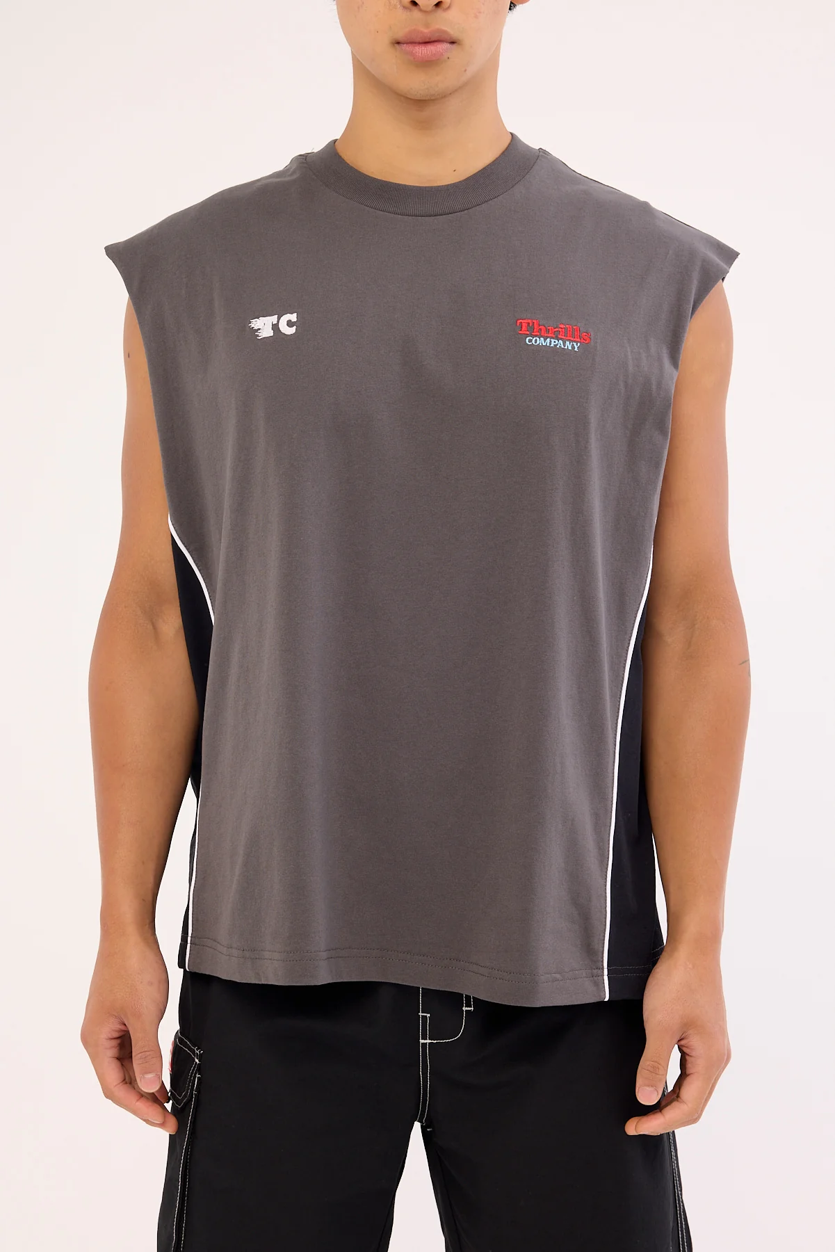 Thrills Beginning Anarchy Box Fit Oversize Cropped Muscle Tee Merch Black - Image 6