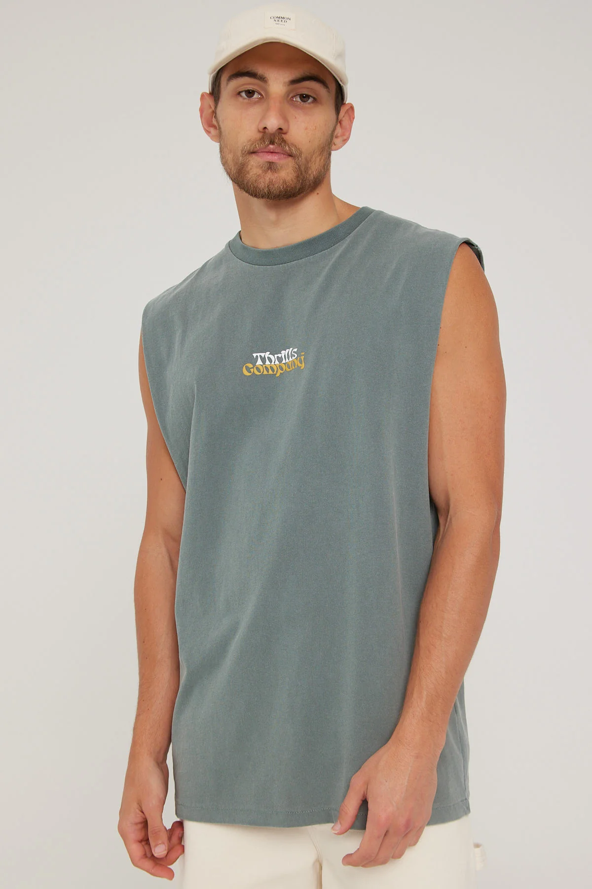 Thrills Better Future Puff Print Merch Fit Muscle Tee Scrubs Green - Image 3