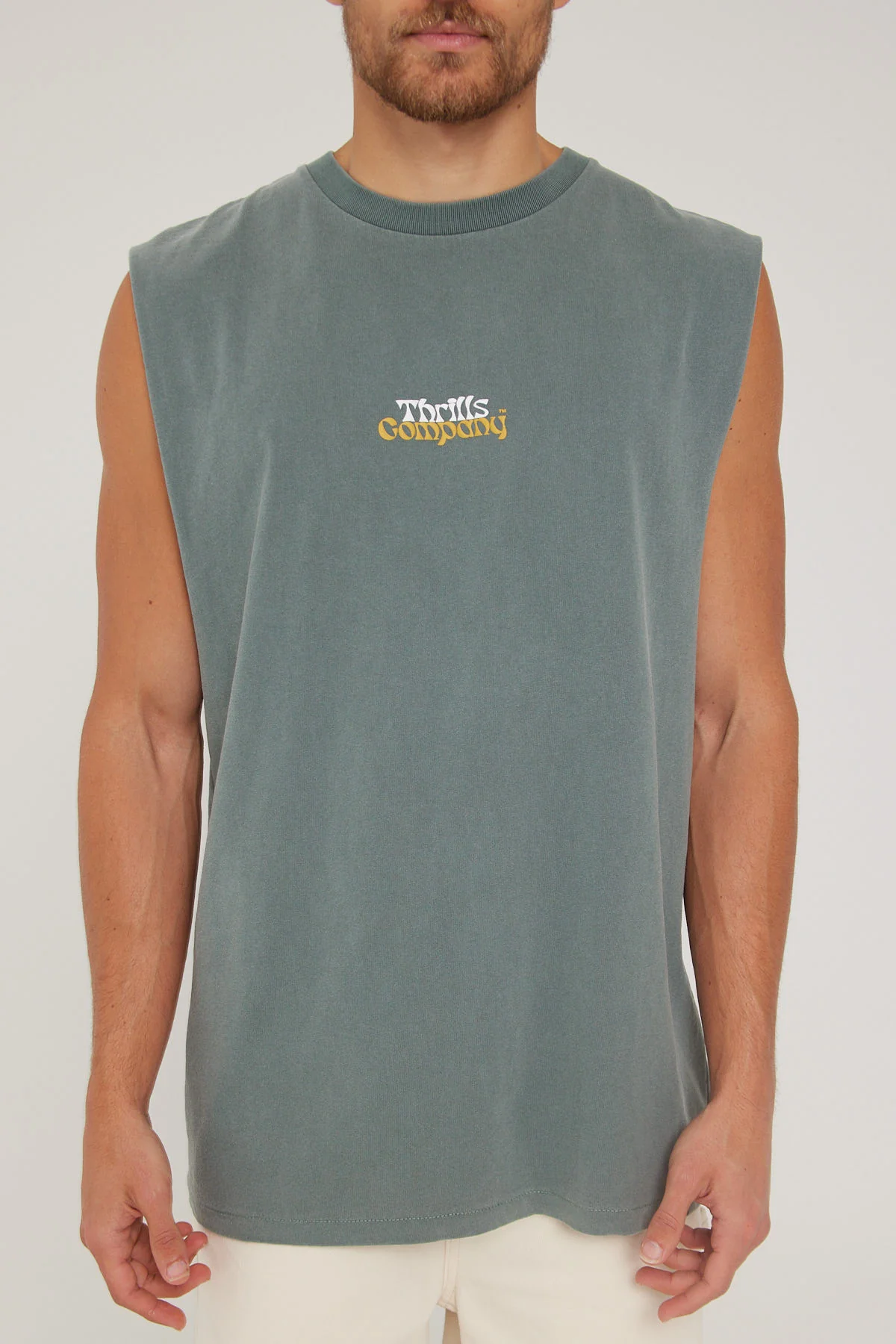 Thrills Better Future Puff Print Merch Fit Muscle Tee Scrubs Green - Image 8