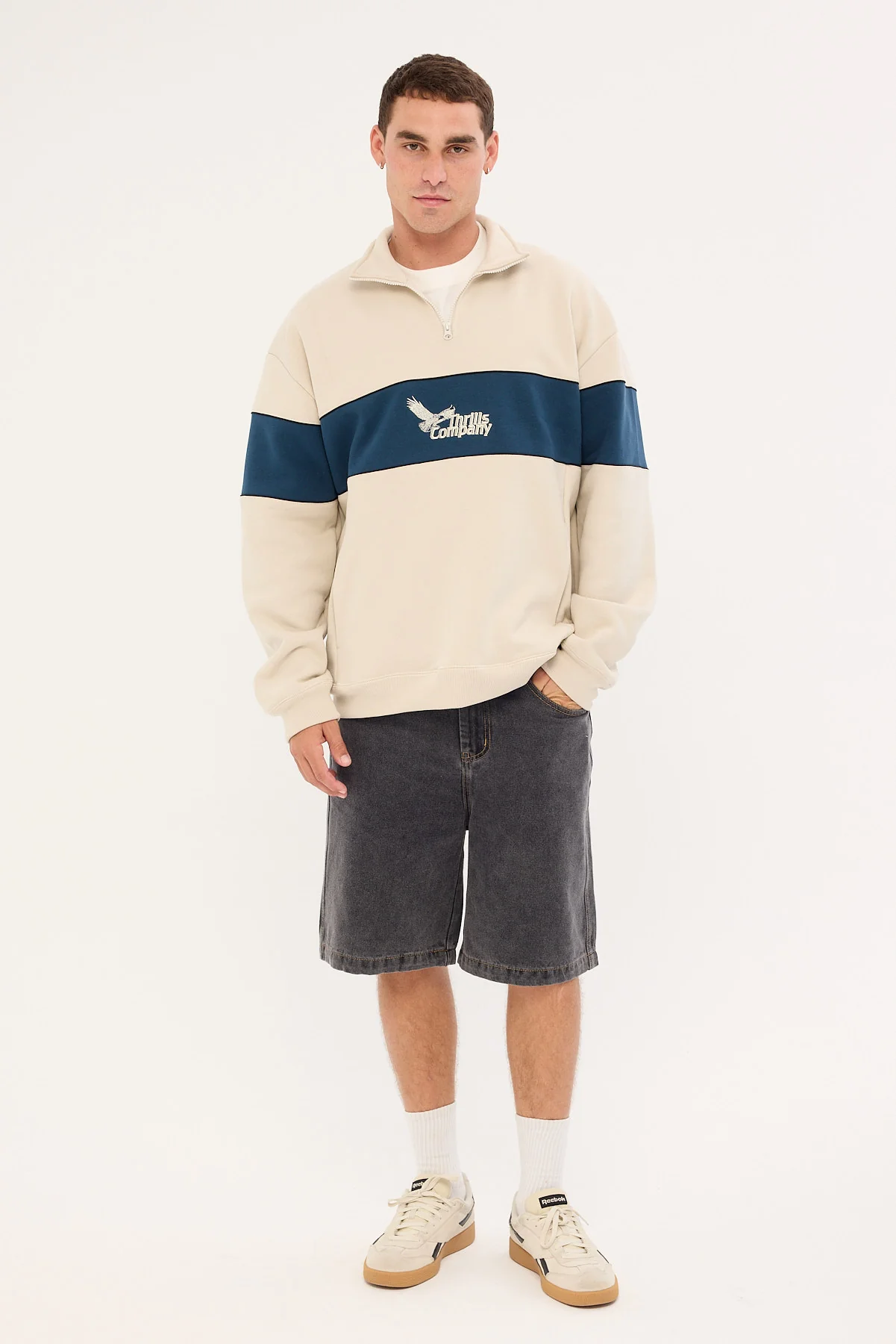 Thrills Between Chaos Calm Quarter Zip Fleece Oatmeal - Image 2