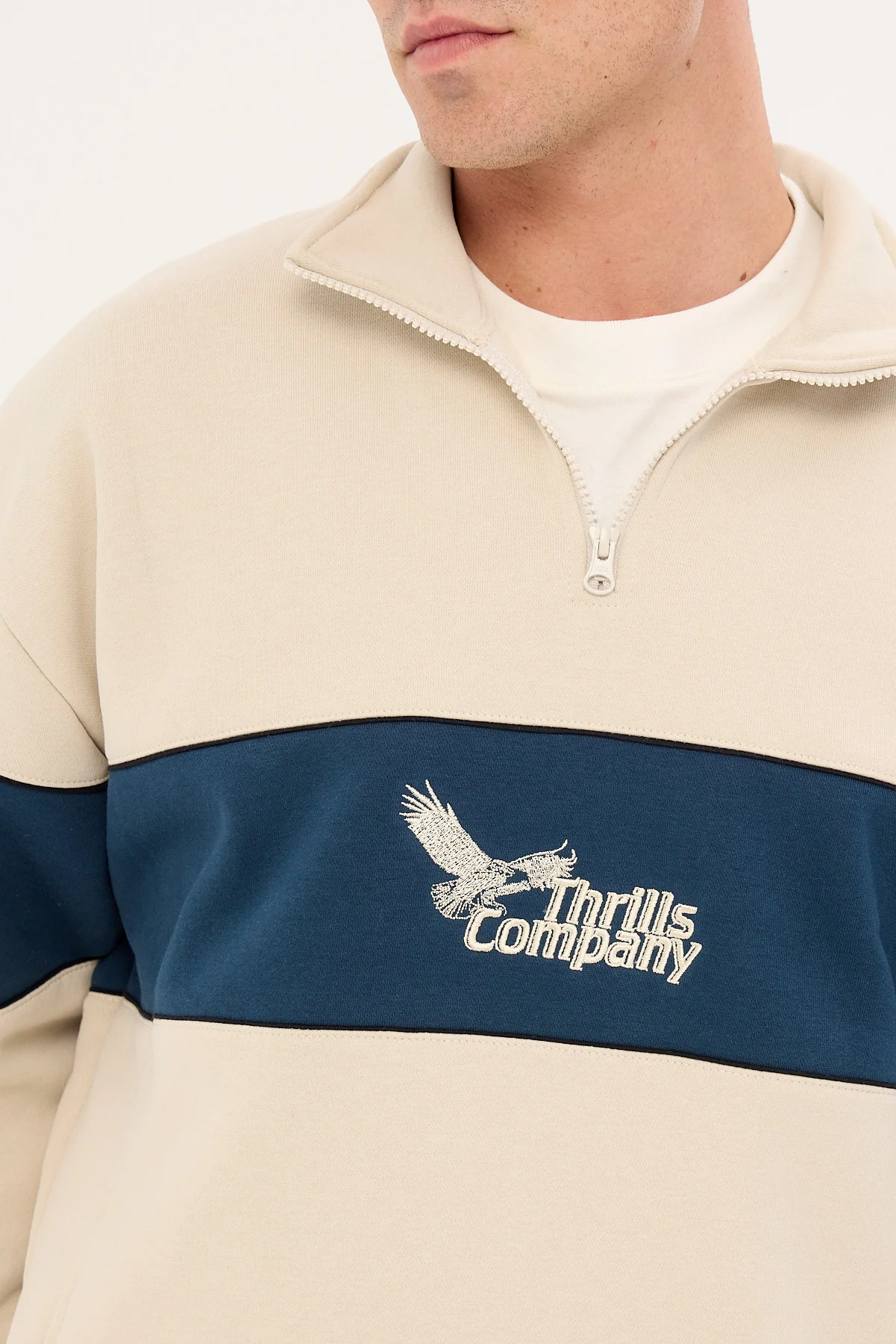 Thrills Between Chaos Calm Quarter Zip Fleece Oatmeal - Image 3